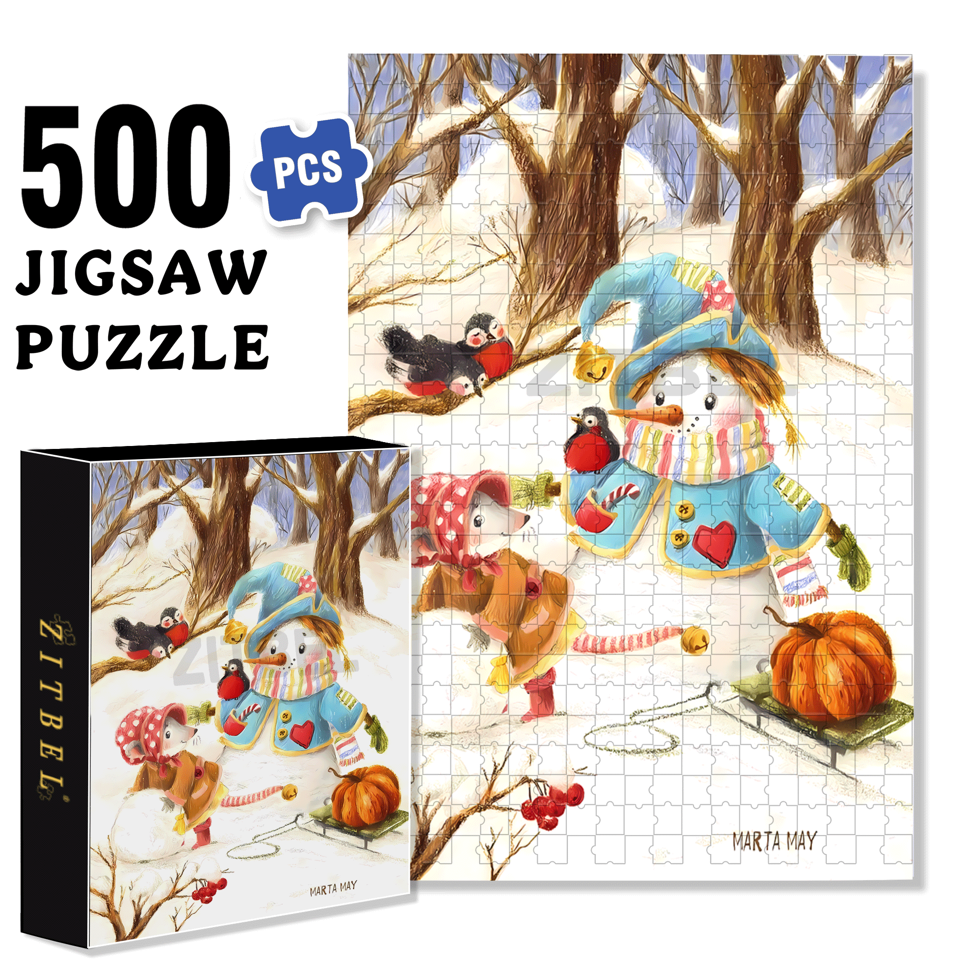 Snowball 500pcs/1000pcs Jigsaw Puzzle, Scratch-Resistant, Interactive Family Game & Brain-Boosting DIY Decor, Perfect for Halloween, Christmas & New Year Gifts, Family Puzzle Game