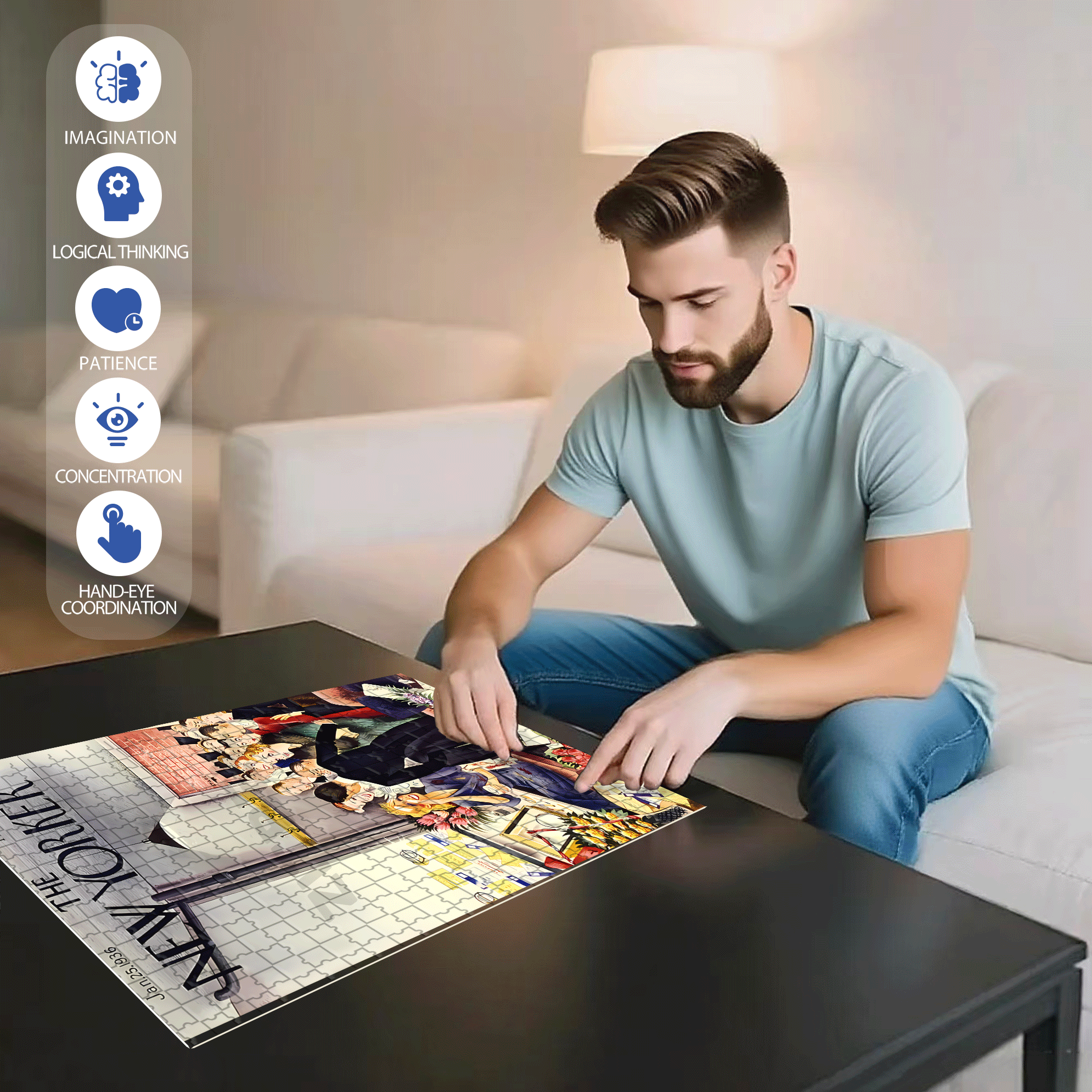 Superstar 500pcs/1000pcs Jigsaw Puzzle, Scratch-Resistant, Interactive Family Game & Brain-Boosting DIY Decor, Perfect for Halloween, Christmas & New Year Gifts, Family Puzzle Game