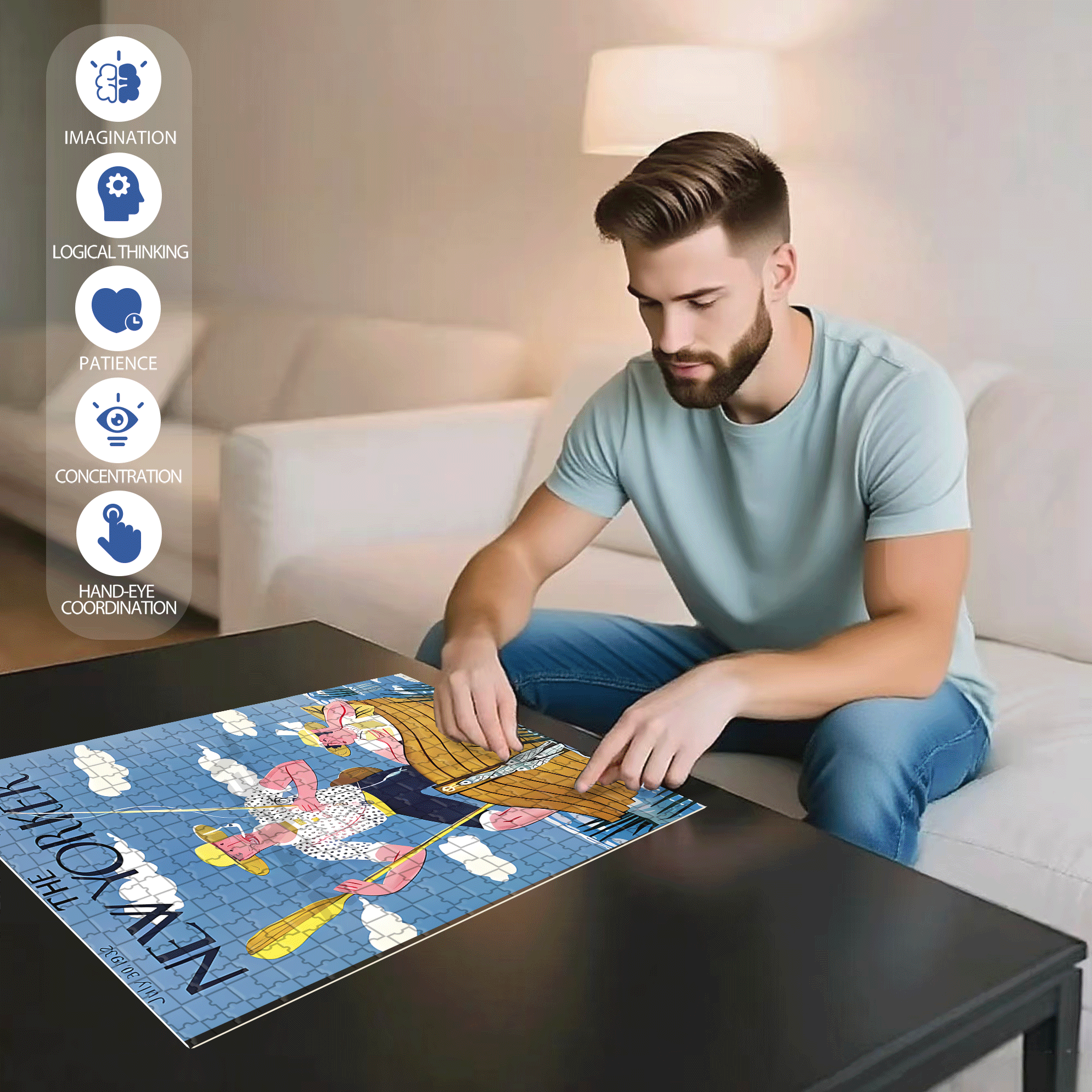 Tracking Giant Fish 500pcs/1000pcs Jigsaw Puzzle, Scratch-Resistant, Interactive Family Game & Brain-Boosting DIY Decor, Perfect for Halloween, Christmas & New Year Gifts, Family Puzzle Game