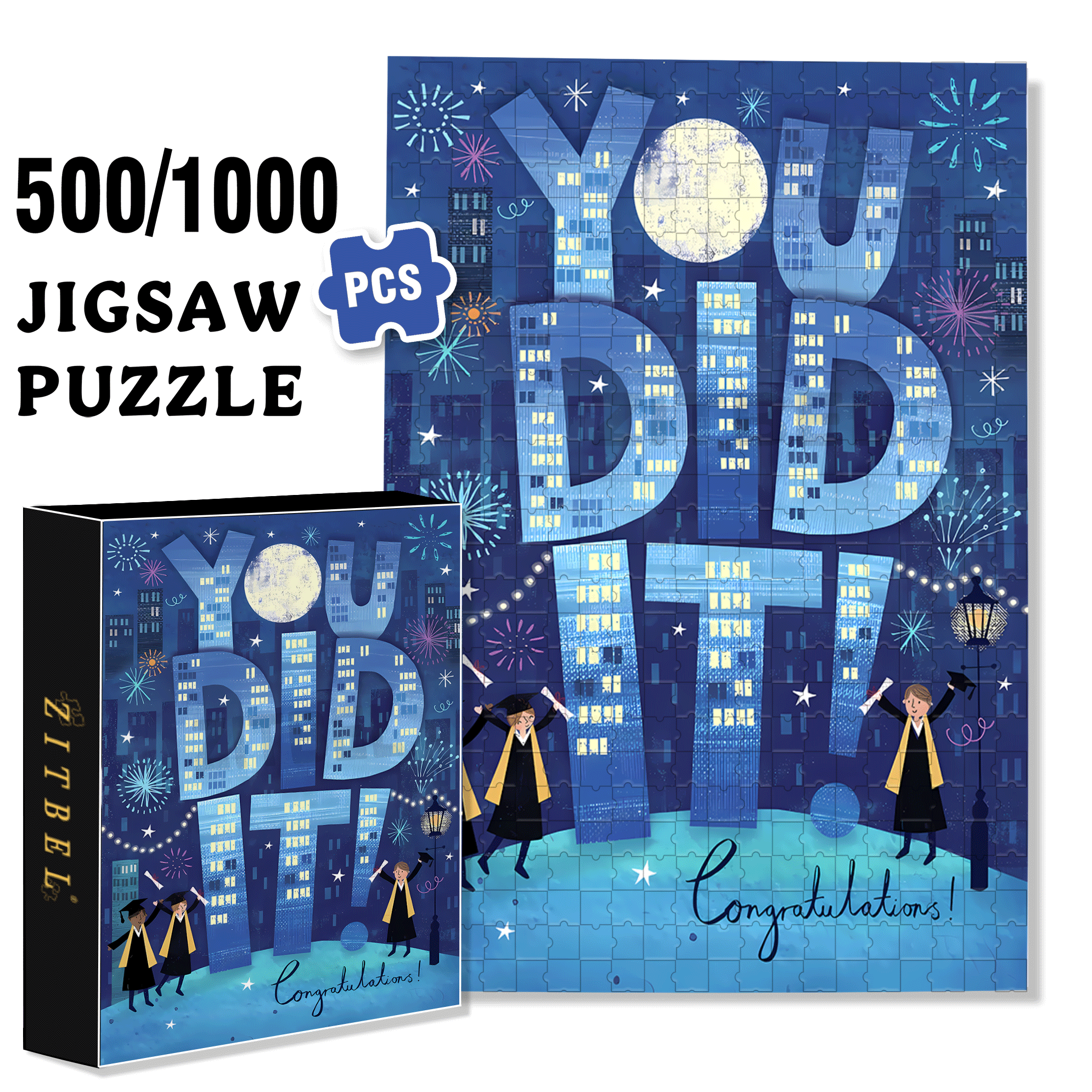 You Did It 500pcs/1000pcs Jigsaw Puzzle, Scratch-Resistant, Interactive Family Game & Brain-Boosting DIY Decor, Perfect for Halloween, Christmas & New Year Gifts, Family Puzzle Game