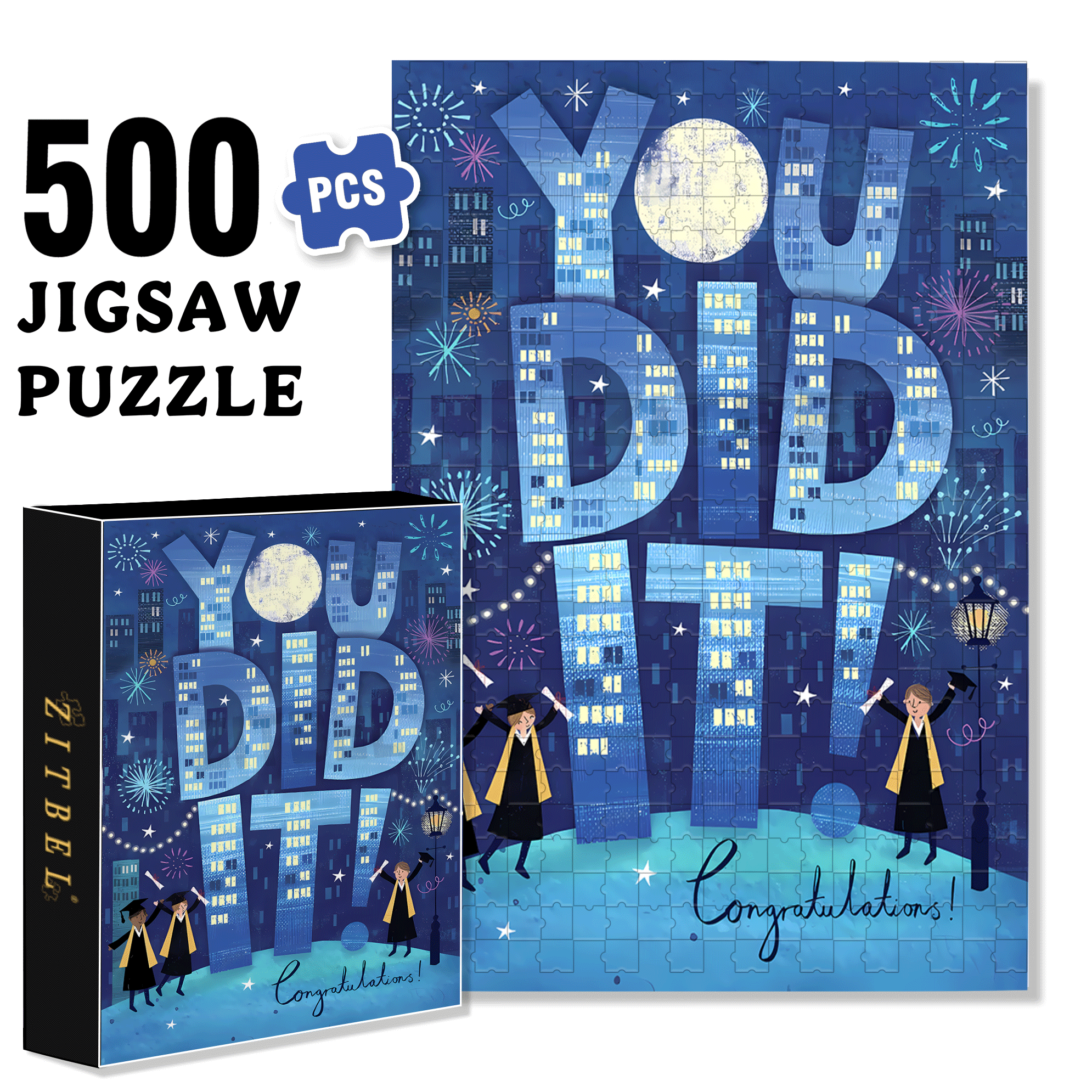 You Did It 500pcs/1000pcs Jigsaw Puzzle, Scratch-Resistant, Interactive Family Game & Brain-Boosting DIY Decor, Perfect for Halloween, Christmas & New Year Gifts, Family Puzzle Game