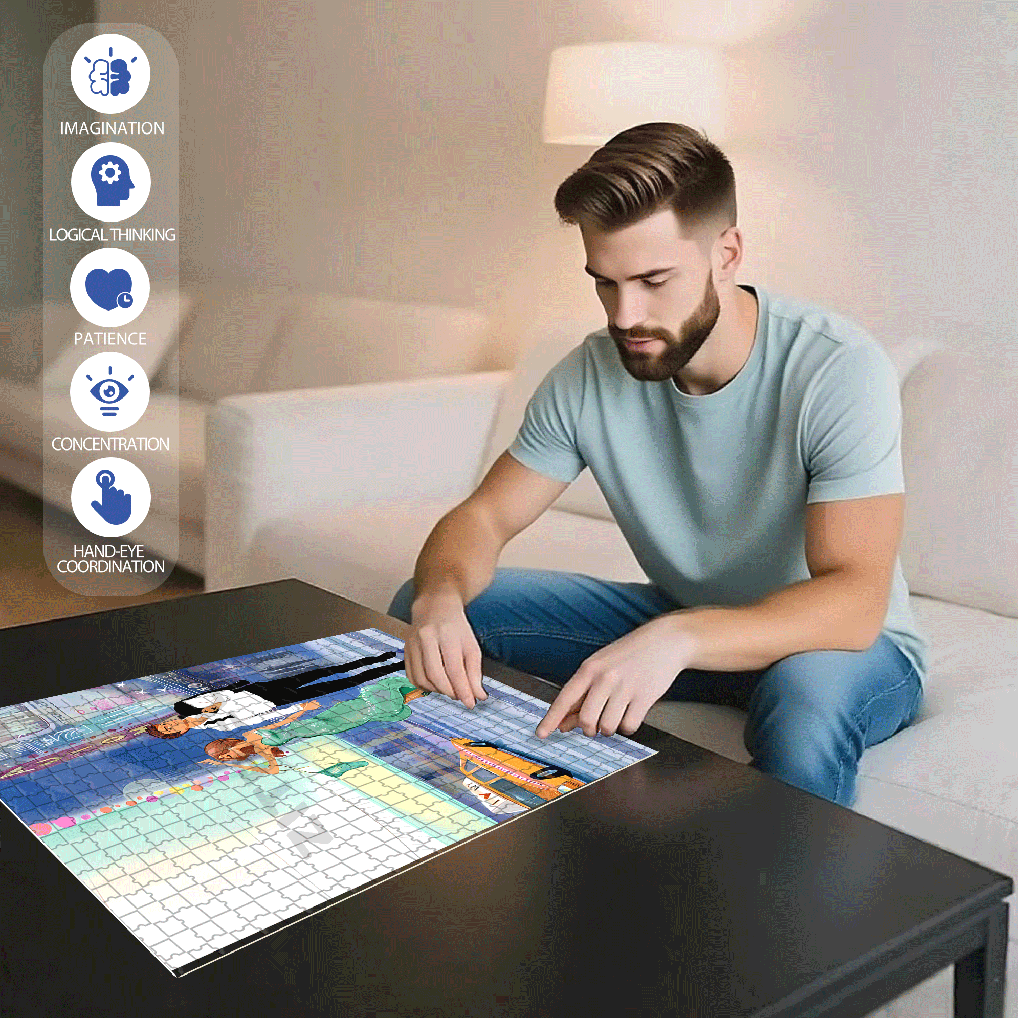 A Perfect Match 500pcs/1000pcs Jigsaw Puzzle, Scratch-Resistant, Interactive Family Game & Brain-Boosting DIY Decor, Perfect for Halloween, Christmas & New Year Gifts, Family Puzzle Game