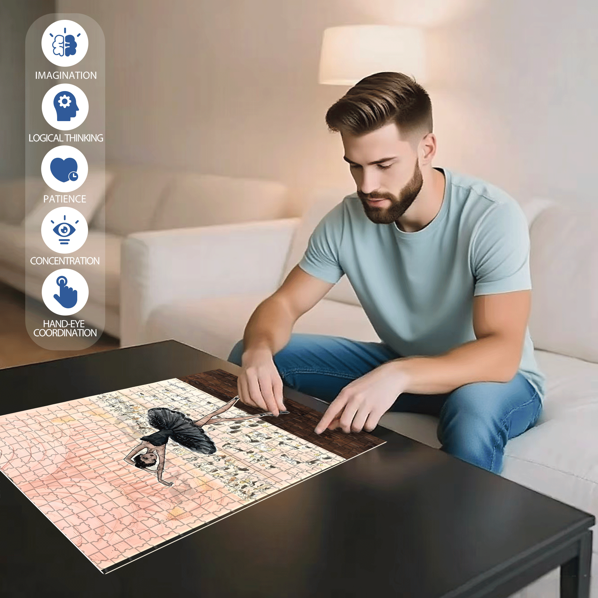 Black Swan 500pcs/1000pcs Jigsaw Puzzle, Scratch-Resistant, Interactive Family Game & Brain-Boosting DIY Decor, Perfect for Halloween, Christmas & New Year Gifts, Family Puzzle Game