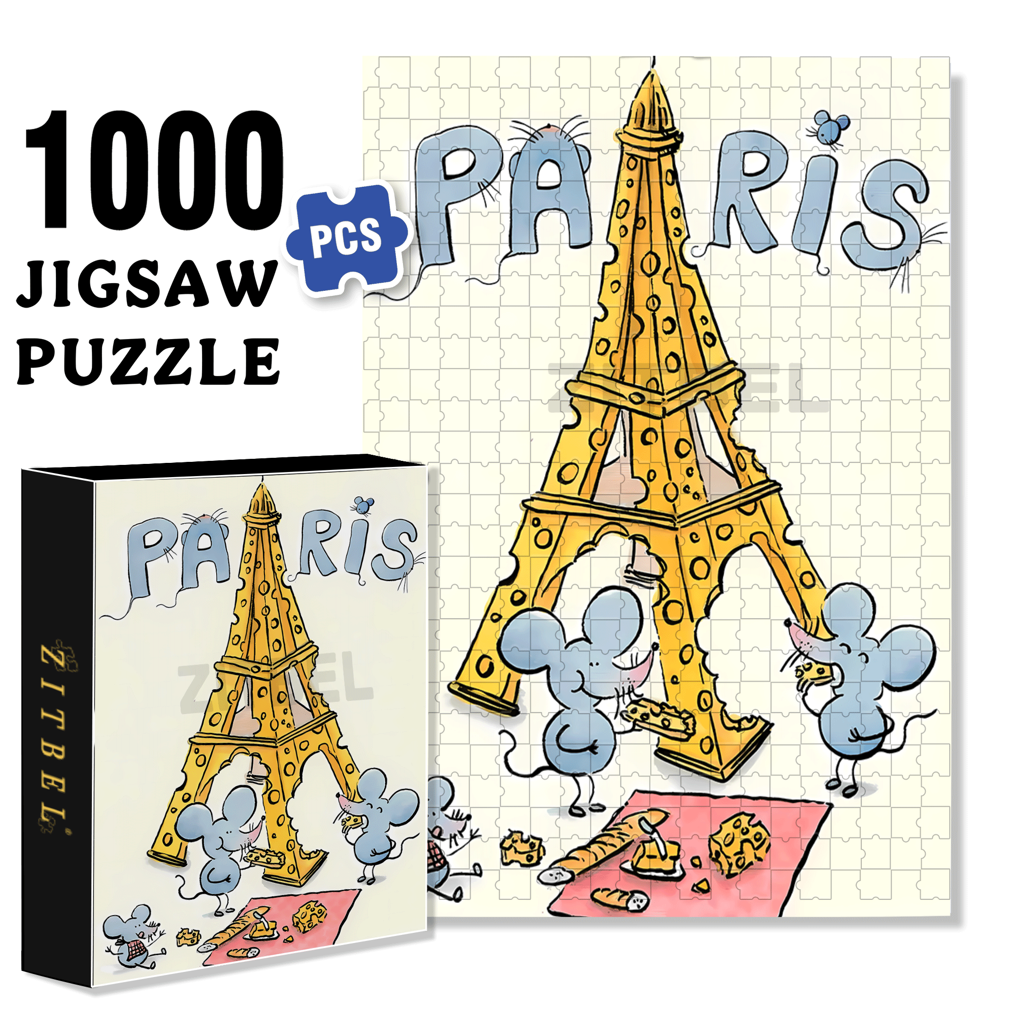 Cheese Paris Eiffel Tower 500pcs/1000pcs Jigsaw Puzzle, Scratch-Resistant, Interactive Family Game & Brain-Boosting DIY Decor, Perfect for Halloween, Christmas & New Year Gifts, Family Puzzle Game