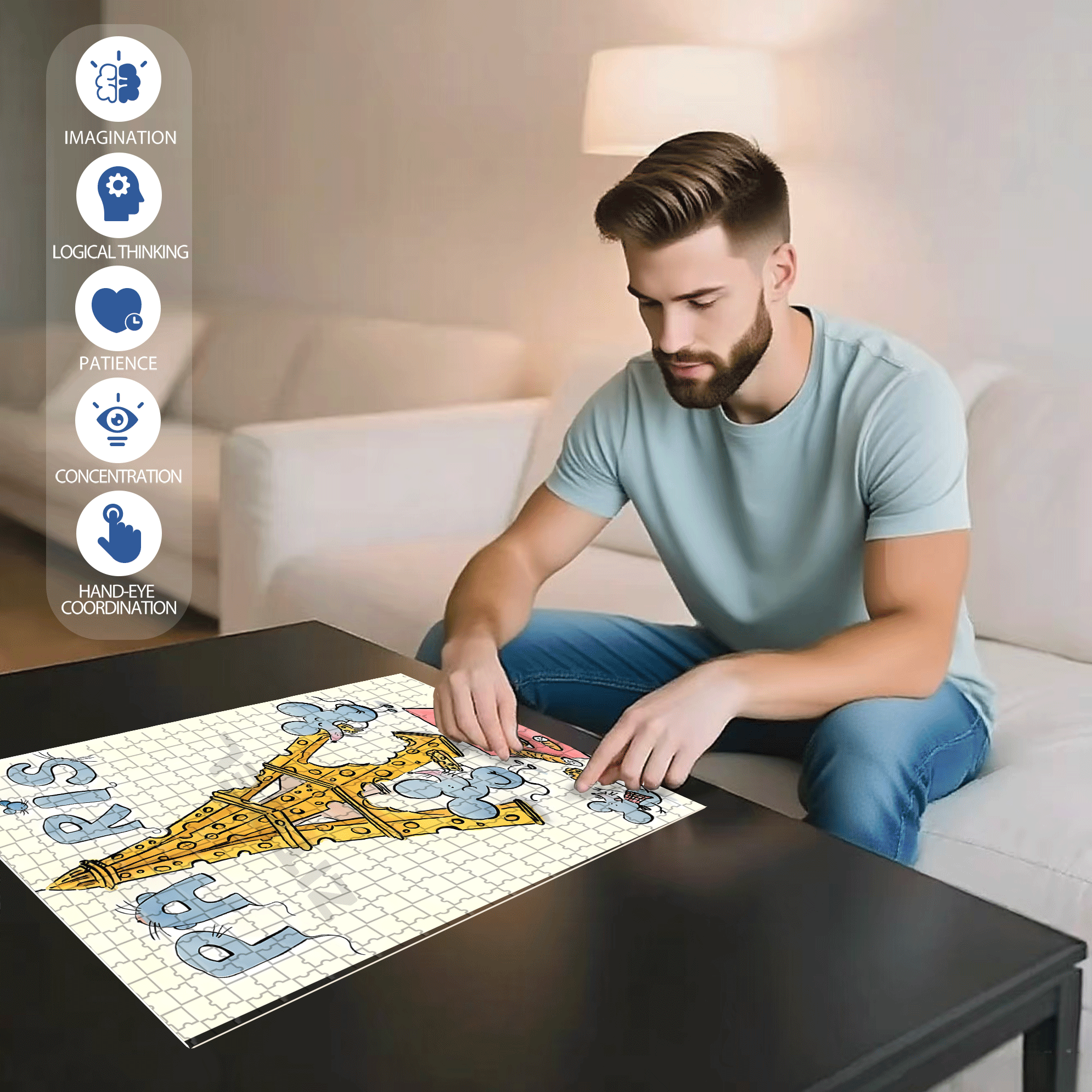Cheese Paris Eiffel Tower 500pcs/1000pcs Jigsaw Puzzle, Scratch-Resistant, Interactive Family Game & Brain-Boosting DIY Decor, Perfect for Halloween, Christmas & New Year Gifts, Family Puzzle Game