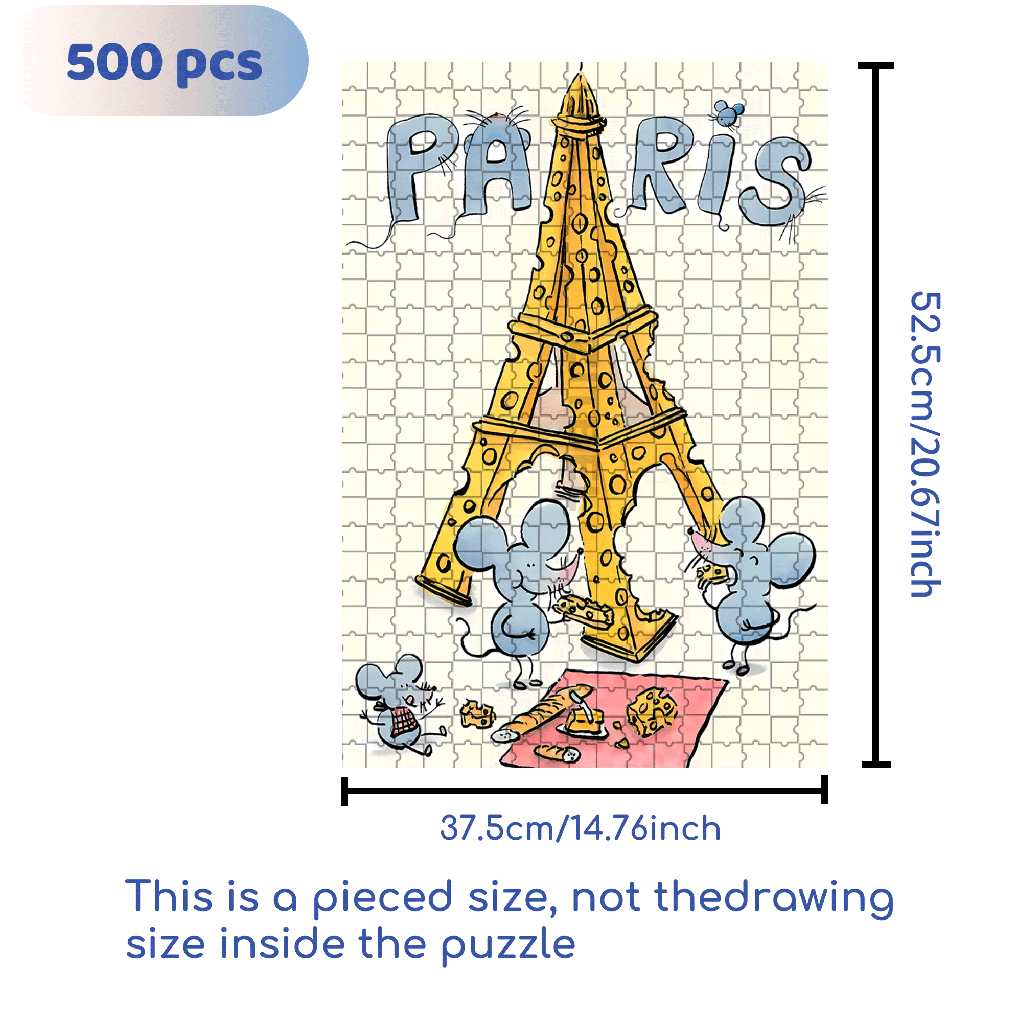 Cheese Paris Eiffel Tower 500pcs/1000pcs Jigsaw Puzzle, Scratch-Resistant, Interactive Family Game & Brain-Boosting DIY Decor, Perfect for Halloween, Christmas & New Year Gifts, Family Puzzle Game
