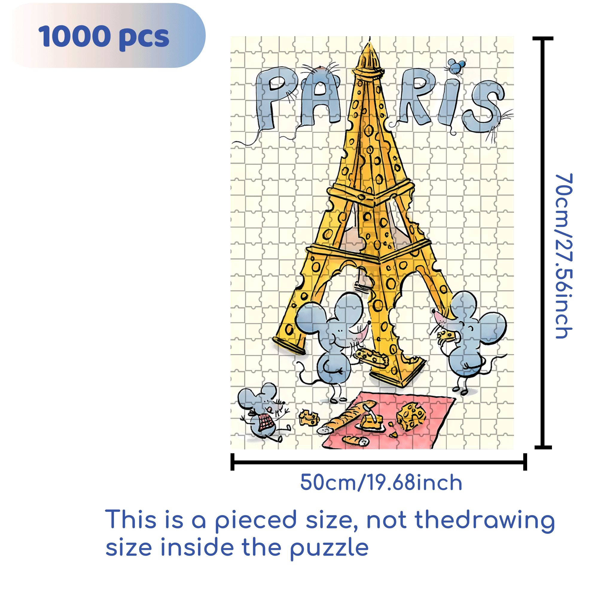 Cheese Paris Eiffel Tower 500pcs/1000pcs Jigsaw Puzzle, Scratch-Resistant, Interactive Family Game & Brain-Boosting DIY Decor, Perfect for Halloween, Christmas & New Year Gifts, Family Puzzle Game