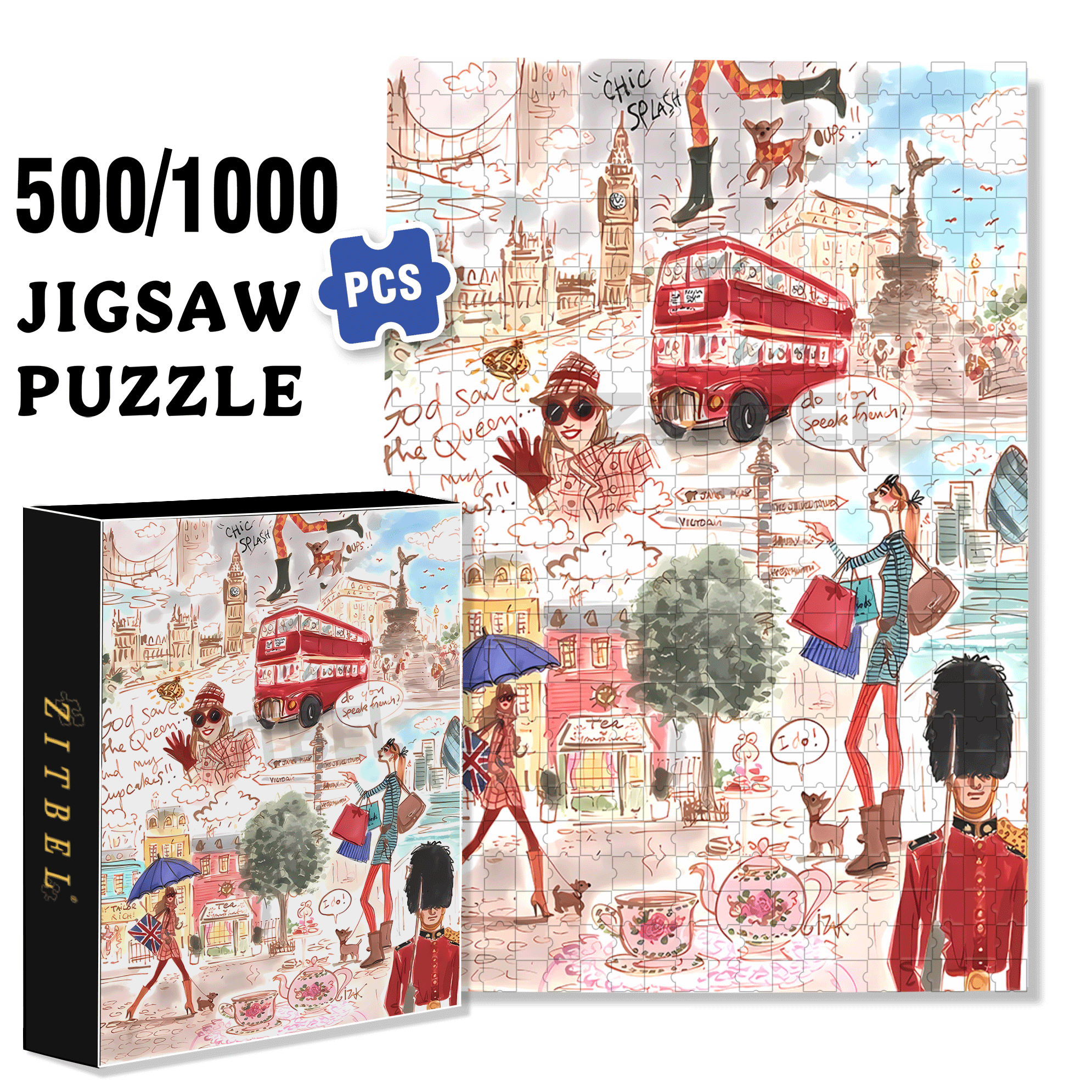 Chic  500pcs/1000pcs Jigsaw Puzzle, Scratch-Resistant, Interactive Family Game & Brain-Boosting DIY Decor, Perfect for Halloween, Christmas & New Year Gifts, Family Puzzle Game