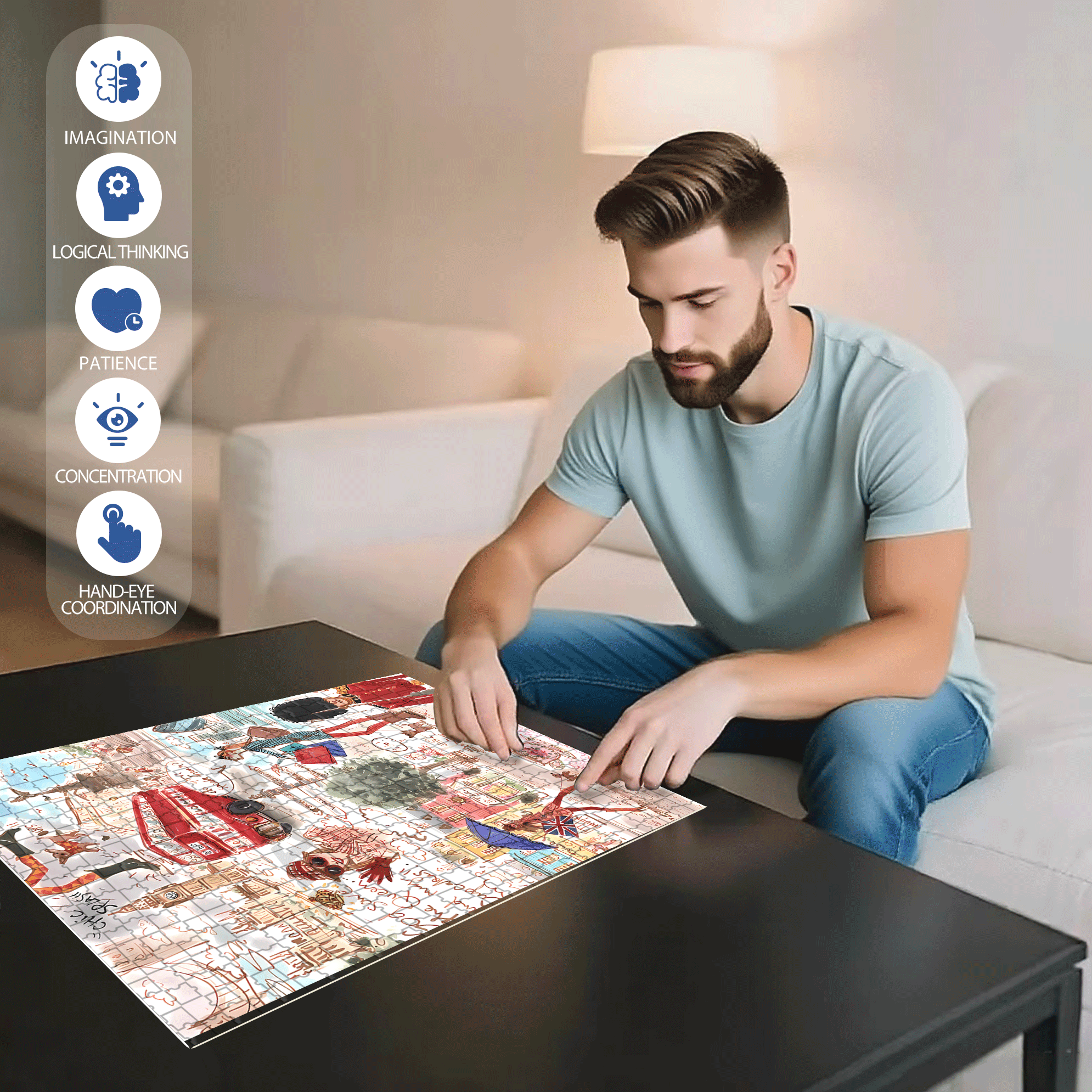Chic  500pcs/1000pcs Jigsaw Puzzle, Scratch-Resistant, Interactive Family Game & Brain-Boosting DIY Decor, Perfect for Halloween, Christmas & New Year Gifts, Family Puzzle Game