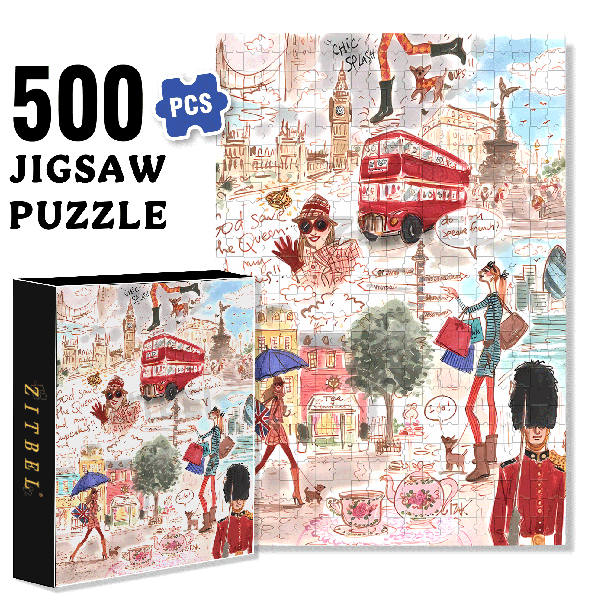 Chic  500pcs/1000pcs Jigsaw Puzzle, Scratch-Resistant, Interactive Family Game & Brain-Boosting DIY Decor, Perfect for Halloween, Christmas & New Year Gifts, Family Puzzle Game