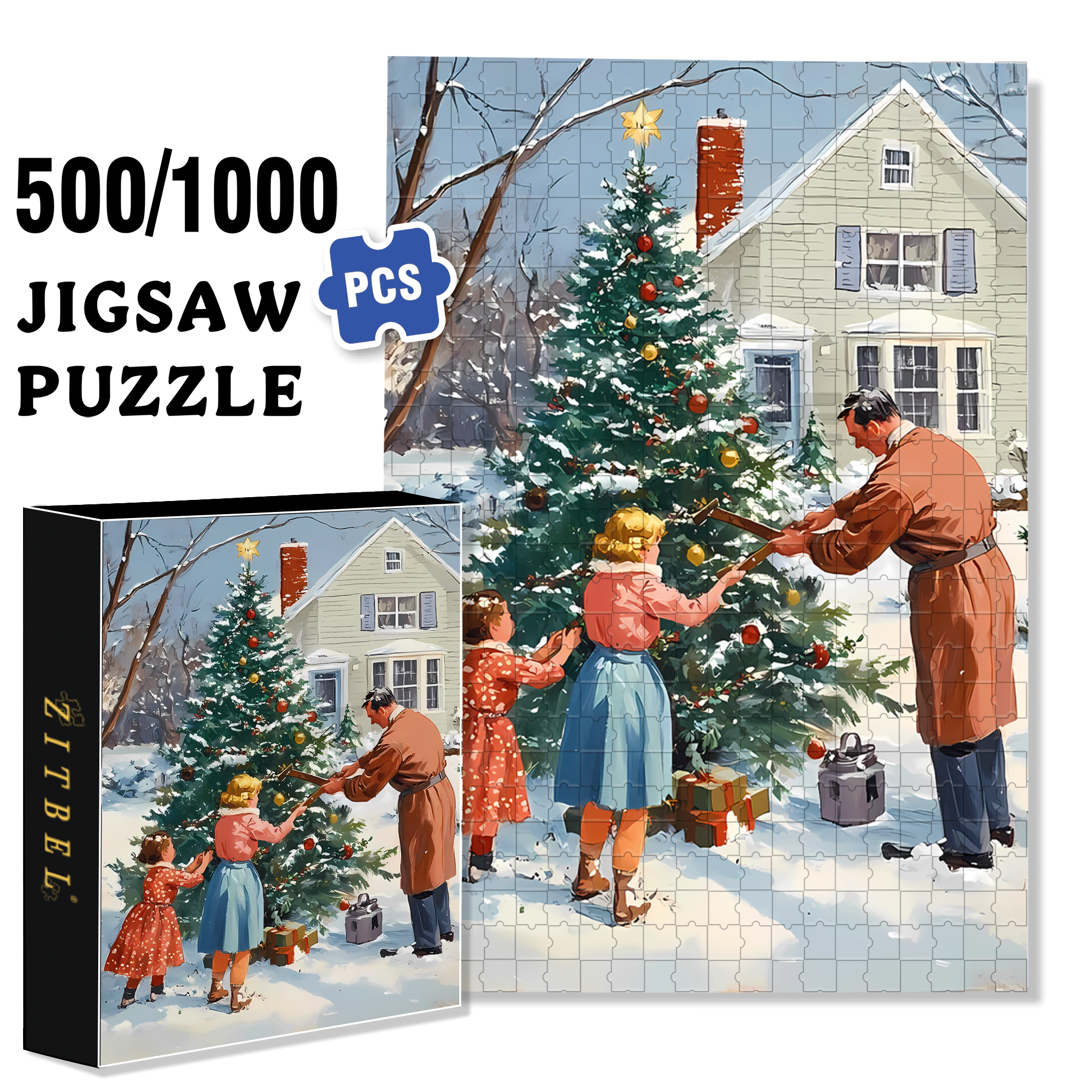 Christmas Eve 2 500pcs/1000pcs Jigsaw Puzzle, Scratch-Resistant, Interactive Family Game & Brain-Boosting DIY Decor, Perfect for Halloween, Christmas & New Year Gifts, Family Puzzle Game