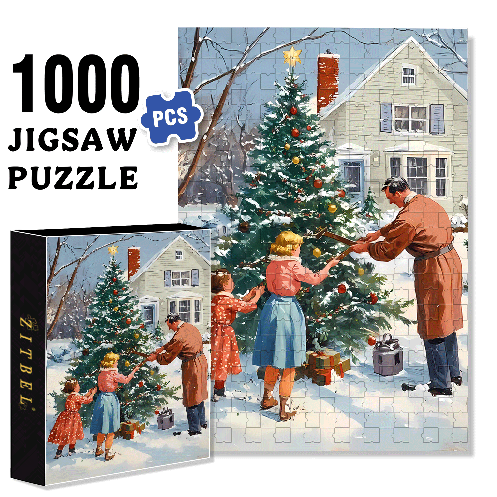 Christmas Eve 2 500pcs/1000pcs Jigsaw Puzzle, Scratch-Resistant, Interactive Family Game & Brain-Boosting DIY Decor, Perfect for Halloween, Christmas & New Year Gifts, Family Puzzle Game