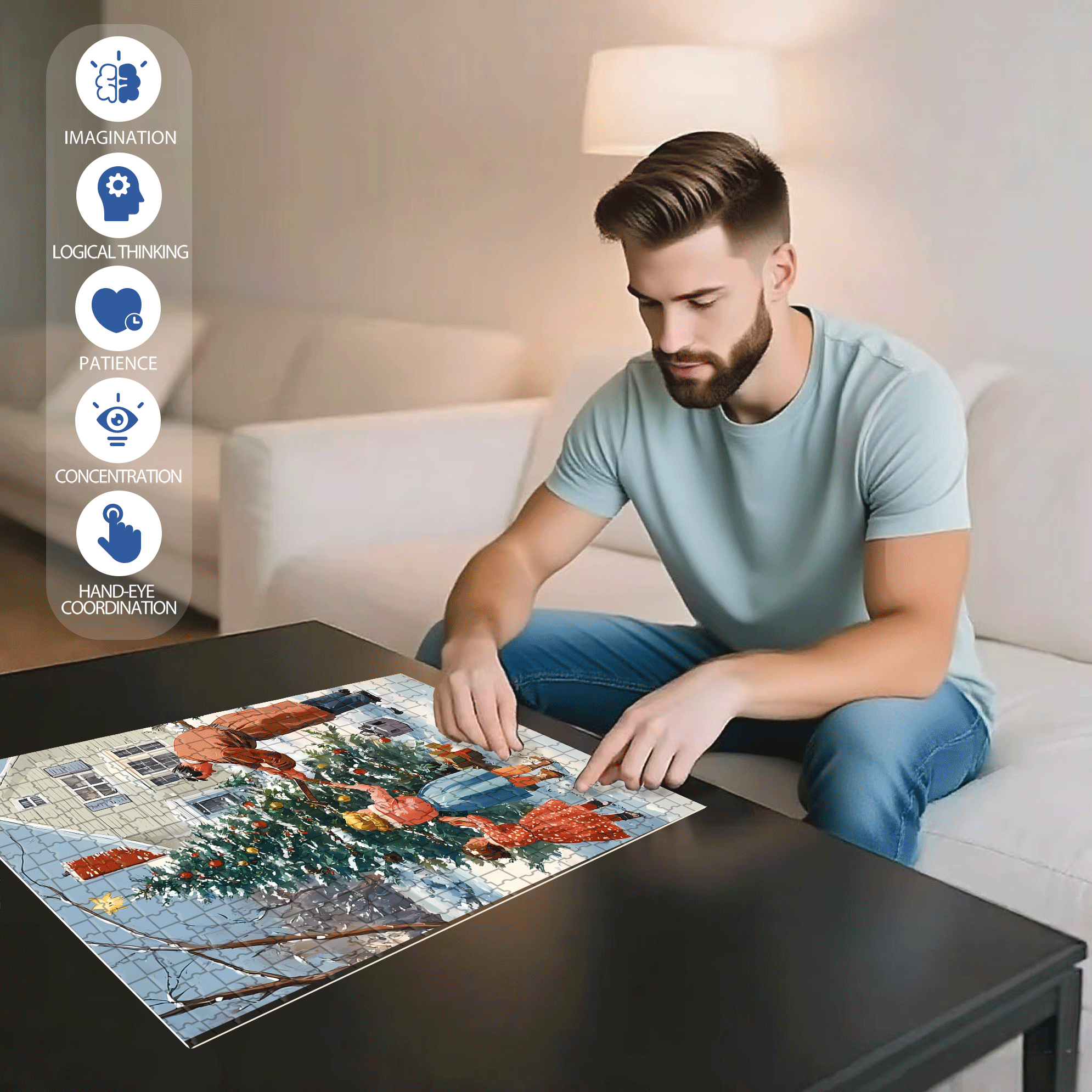 Christmas Eve 2 500pcs/1000pcs Jigsaw Puzzle, Scratch-Resistant, Interactive Family Game & Brain-Boosting DIY Decor, Perfect for Halloween, Christmas & New Year Gifts, Family Puzzle Game