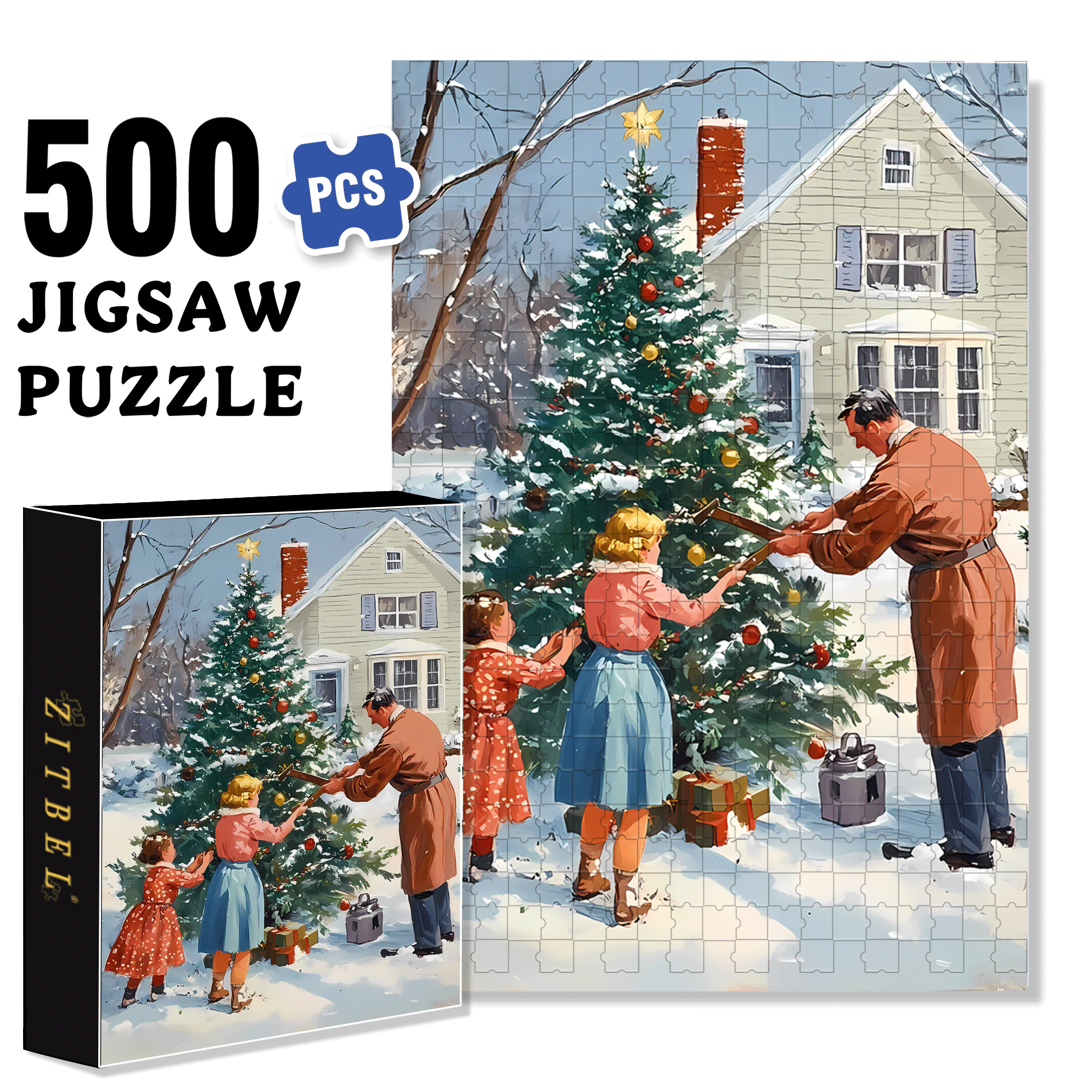 Christmas Eve 2 500pcs/1000pcs Jigsaw Puzzle, Scratch-Resistant, Interactive Family Game & Brain-Boosting DIY Decor, Perfect for Halloween, Christmas & New Year Gifts, Family Puzzle Game