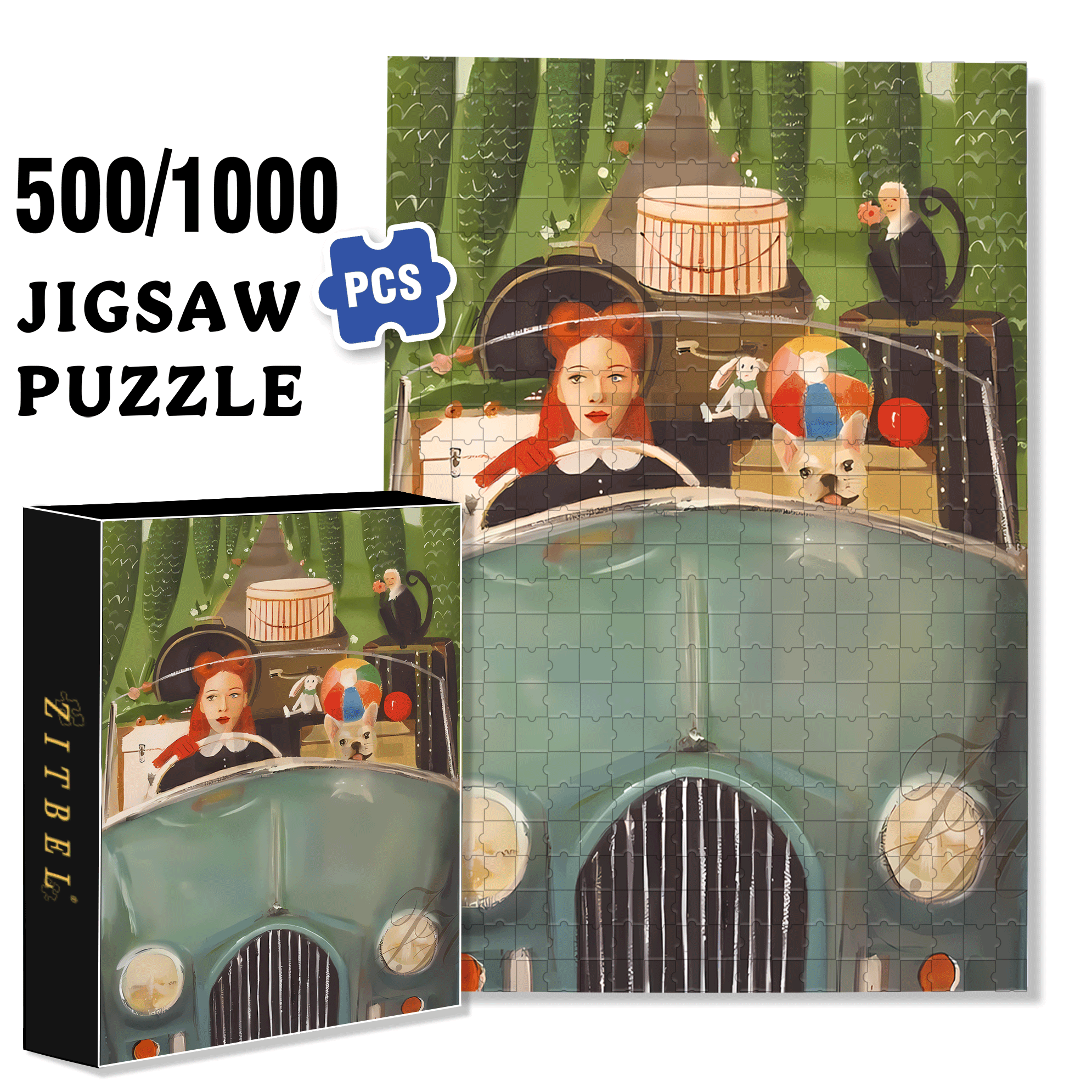 Driving A Car 500pcs/1000pcs Jigsaw Puzzle, Scratch-Resistant, Interactive Family Game & Brain-Boosting DIY Decor, Perfect for Halloween, Christmas & New Year Gifts, Family Puzzle Game