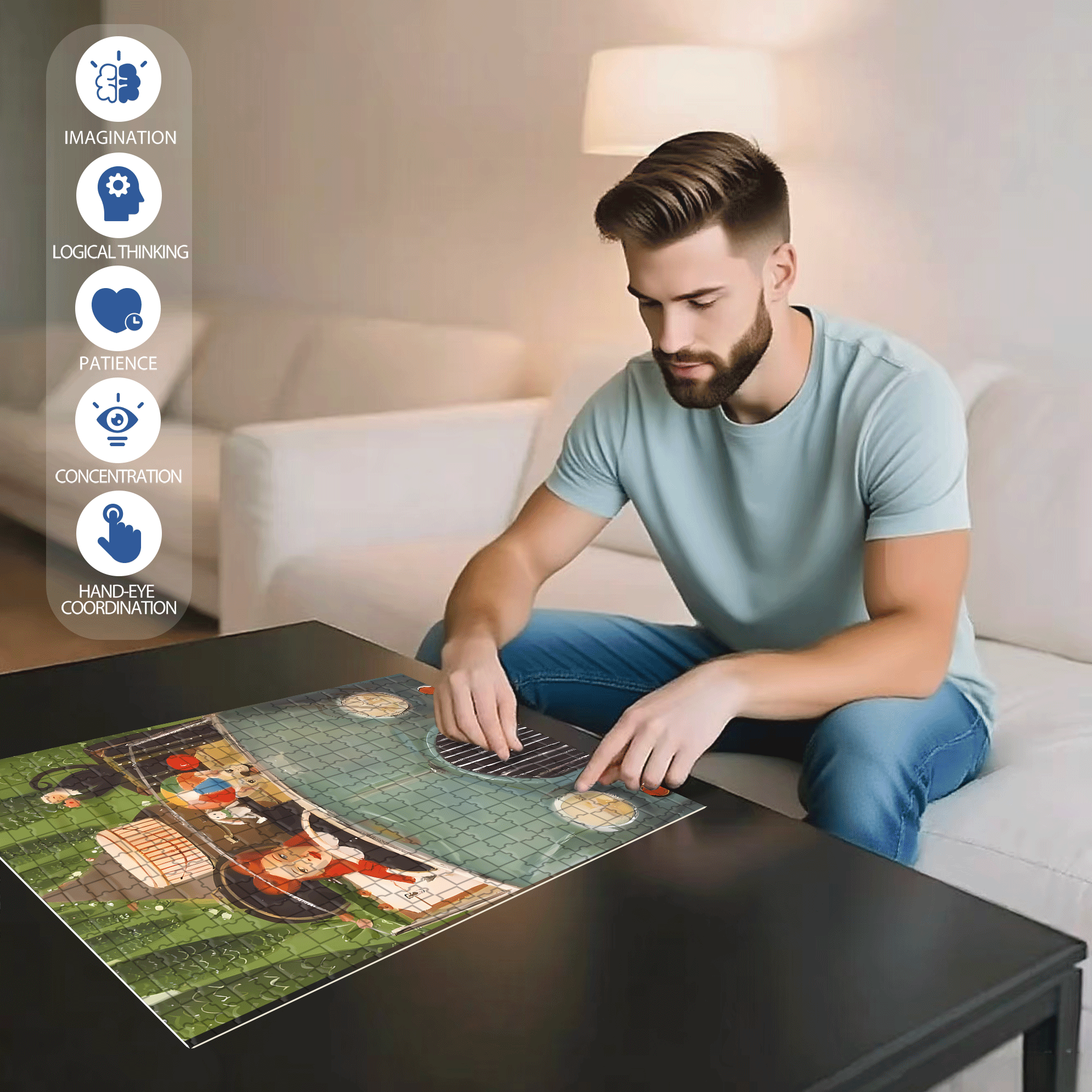 Driving A Car 500pcs/1000pcs Jigsaw Puzzle, Scratch-Resistant, Interactive Family Game & Brain-Boosting DIY Decor, Perfect for Halloween, Christmas & New Year Gifts, Family Puzzle Game