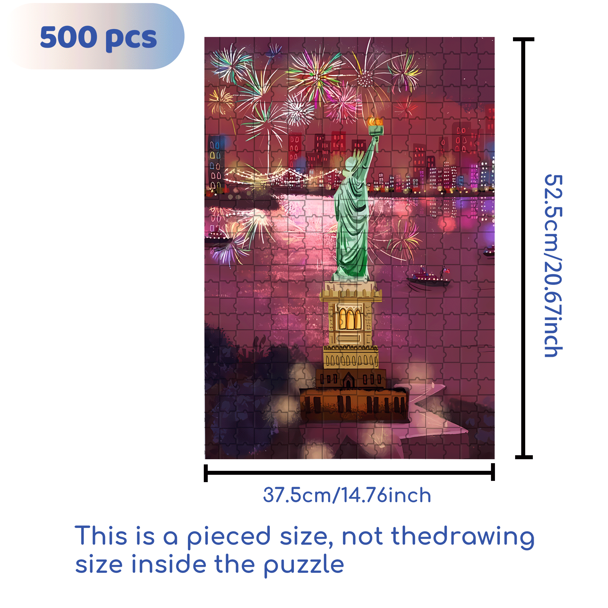 Fireworks And The Statue of Liberty 500pcs/1000pcs Jigsaw Puzzle, Scratch-Resistant, Interactive Family Game & Brain-Boosting DIY Decor, Perfect for Halloween, Christmas & New Year Gifts, Family Puzzle Game