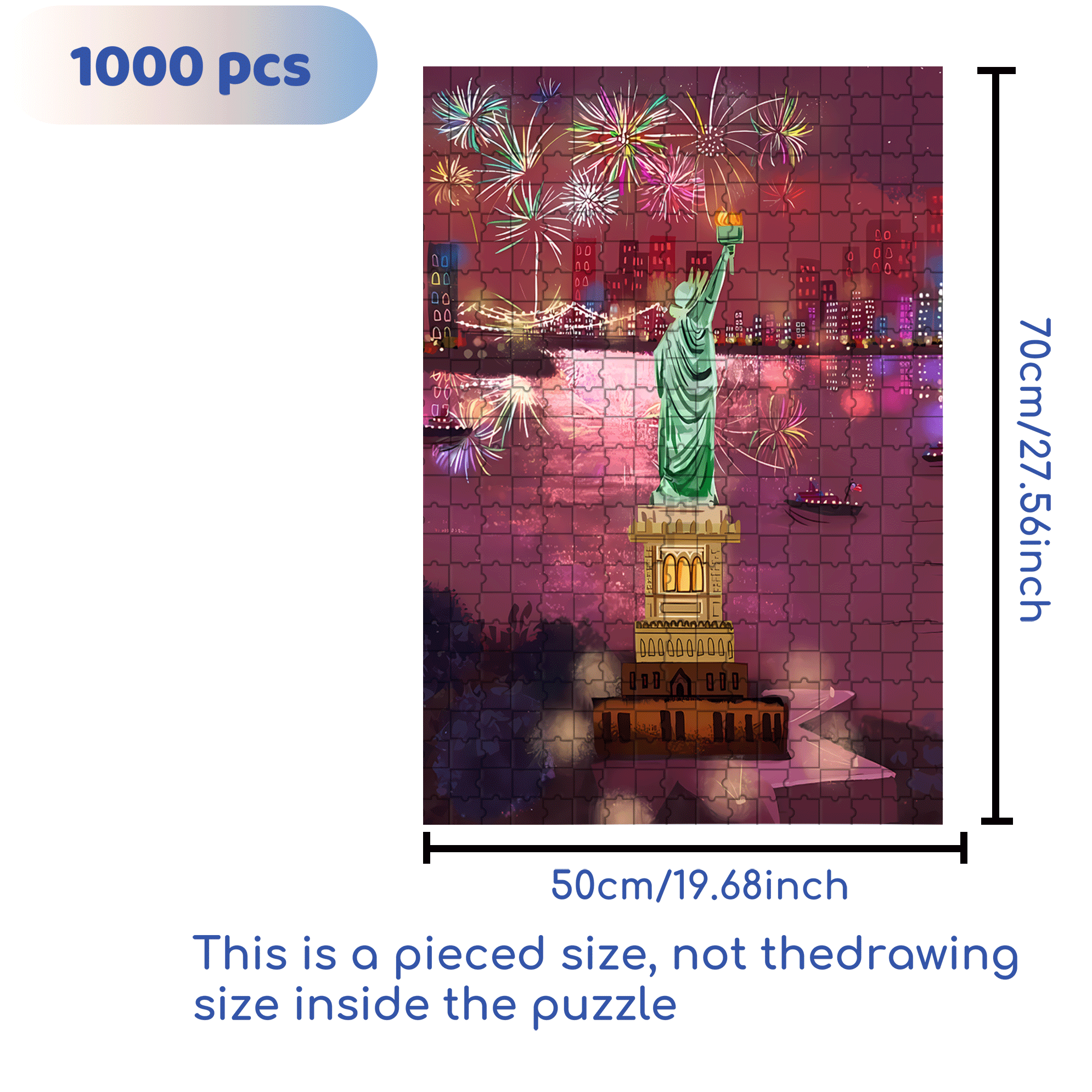 Fireworks And The Statue of Liberty 500pcs/1000pcs Jigsaw Puzzle, Scratch-Resistant, Interactive Family Game & Brain-Boosting DIY Decor, Perfect for Halloween, Christmas & New Year Gifts, Family Puzzle Game