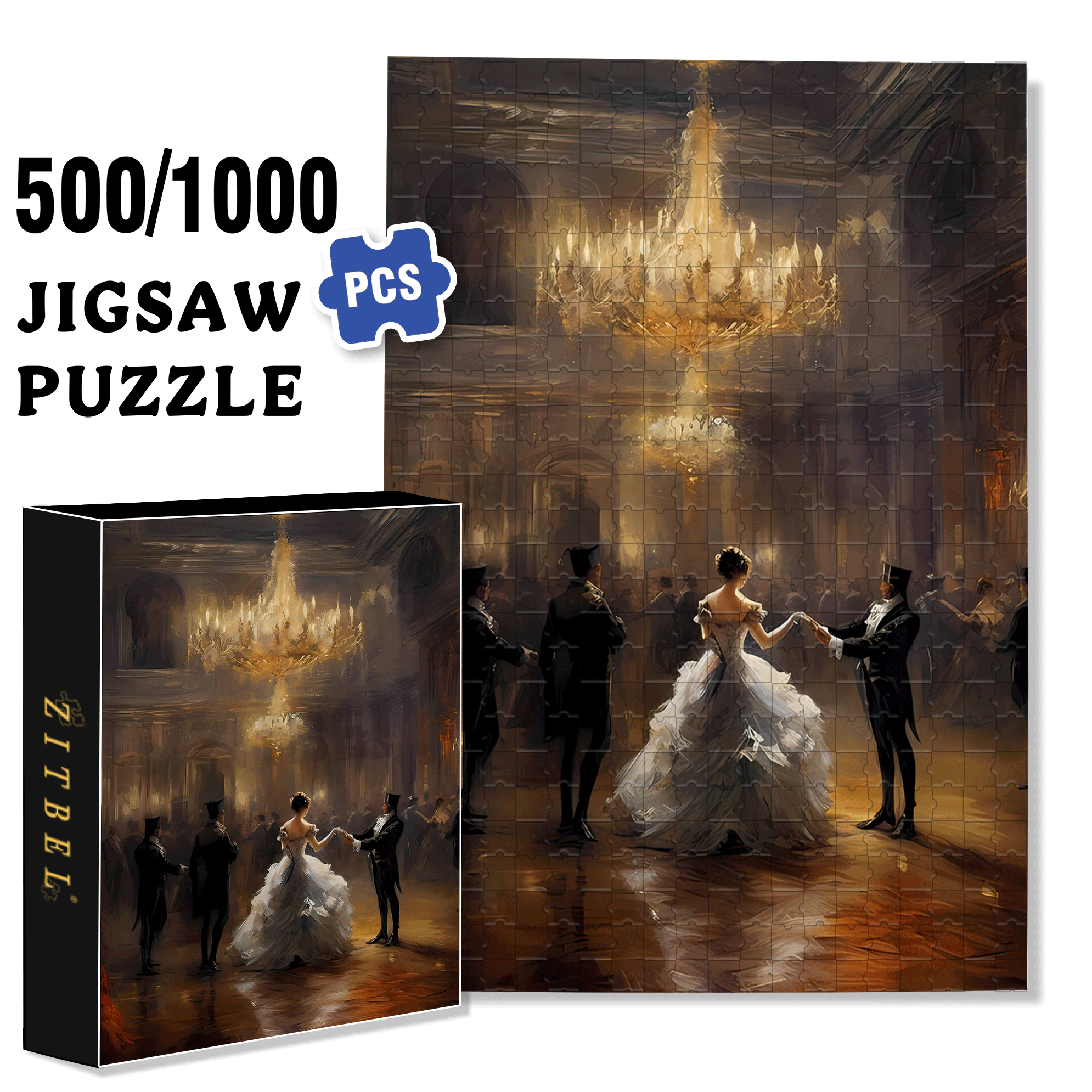 Grand Ballroom 500pcs/1000pcs Jigsaw Puzzle, Scratch-Resistant, Interactive Family Game & Brain-Boosting DIY Decor, Perfect for Halloween, Christmas & New Year Gifts, Family Puzzle Game