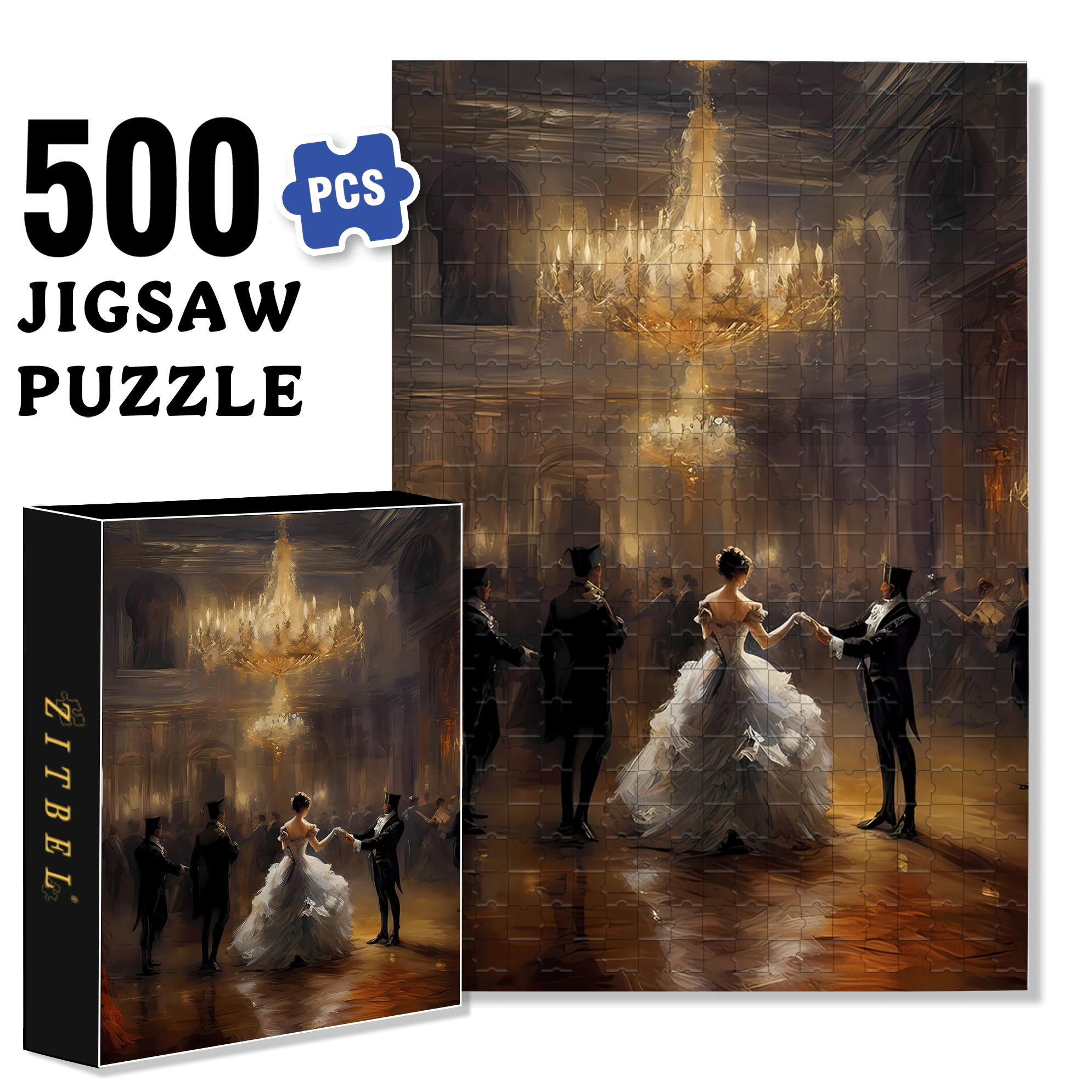 Grand Ballroom 500pcs/1000pcs Jigsaw Puzzle, Scratch-Resistant, Interactive Family Game & Brain-Boosting DIY Decor, Perfect for Halloween, Christmas & New Year Gifts, Family Puzzle Game