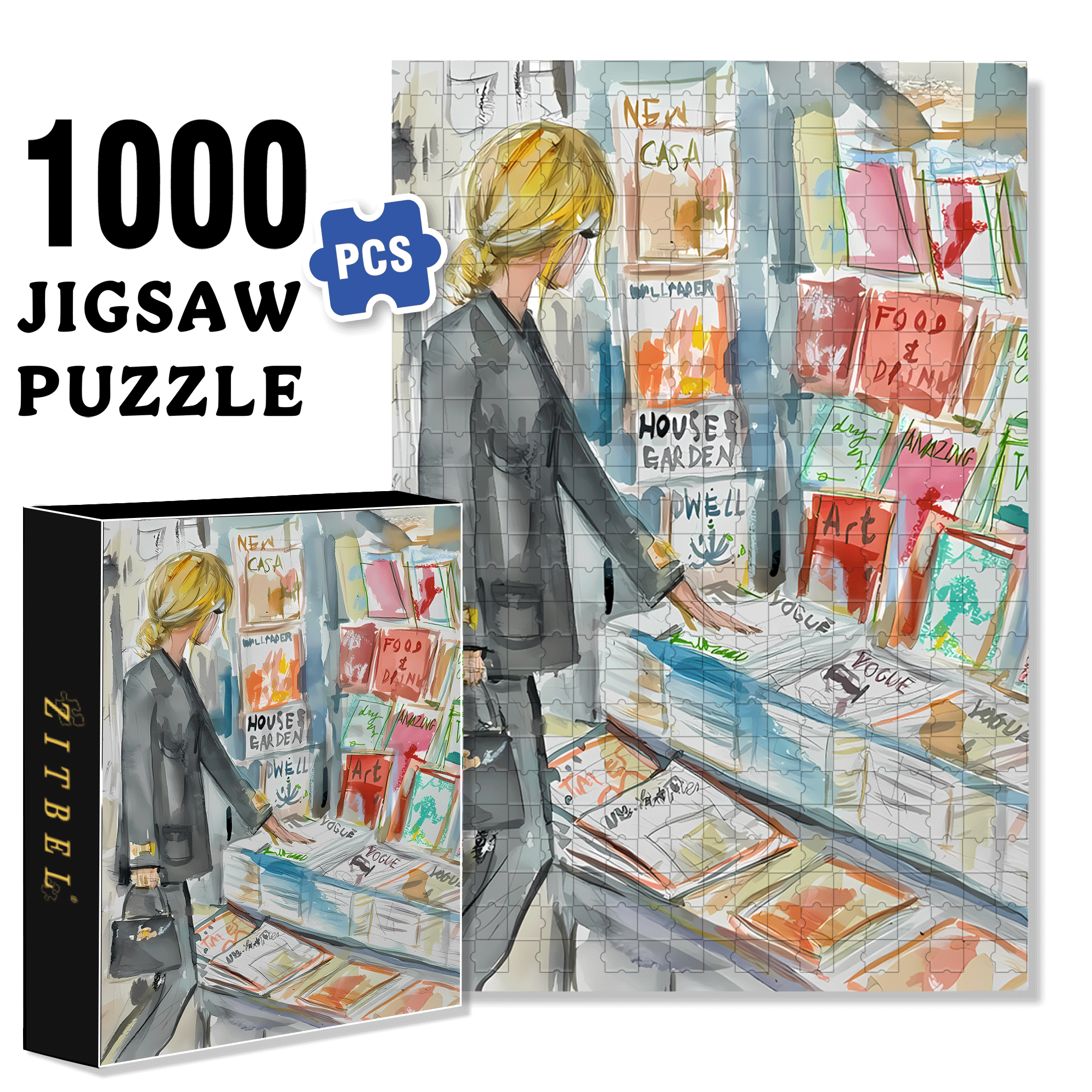 Magazine Stand 2 500pcs/1000pcs Jigsaw Puzzle, Scratch-Resistant, Interactive Family Game & Brain-Boosting DIY Decor, Perfect for Halloween, Christmas & New Year Gifts, Family Puzzle Game