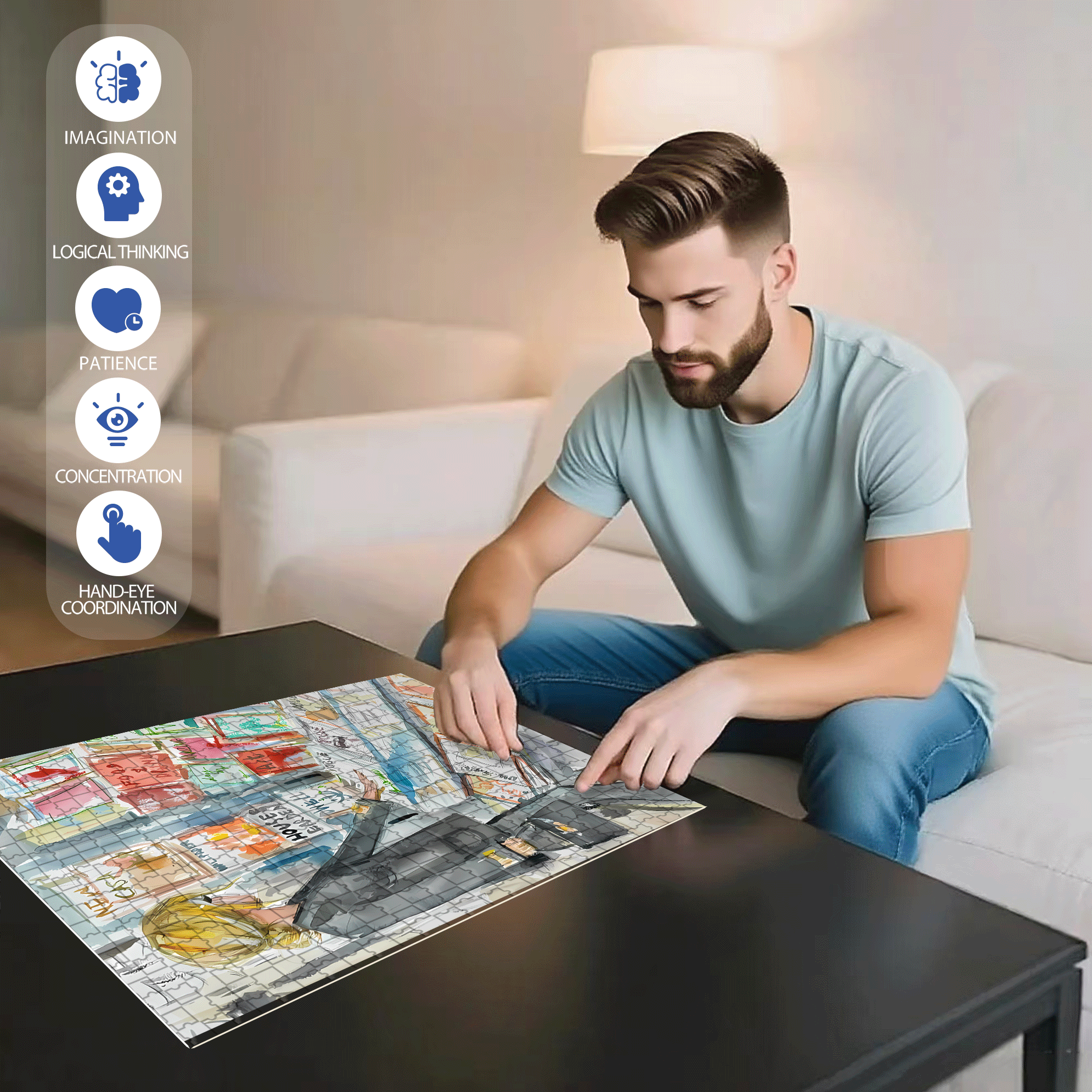 Magazine Stand 2 500pcs/1000pcs Jigsaw Puzzle, Scratch-Resistant, Interactive Family Game & Brain-Boosting DIY Decor, Perfect for Halloween, Christmas & New Year Gifts, Family Puzzle Game