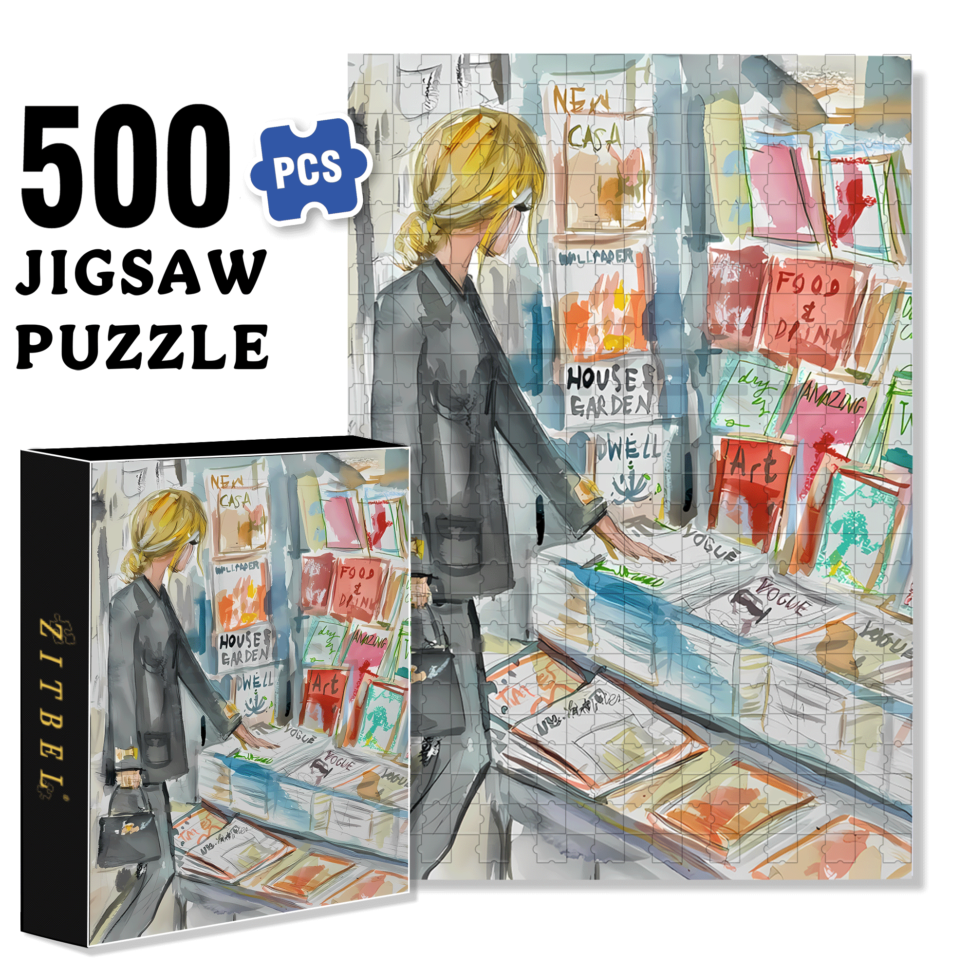Magazine Stand 2 500pcs/1000pcs Jigsaw Puzzle, Scratch-Resistant, Interactive Family Game & Brain-Boosting DIY Decor, Perfect for Halloween, Christmas & New Year Gifts, Family Puzzle Game