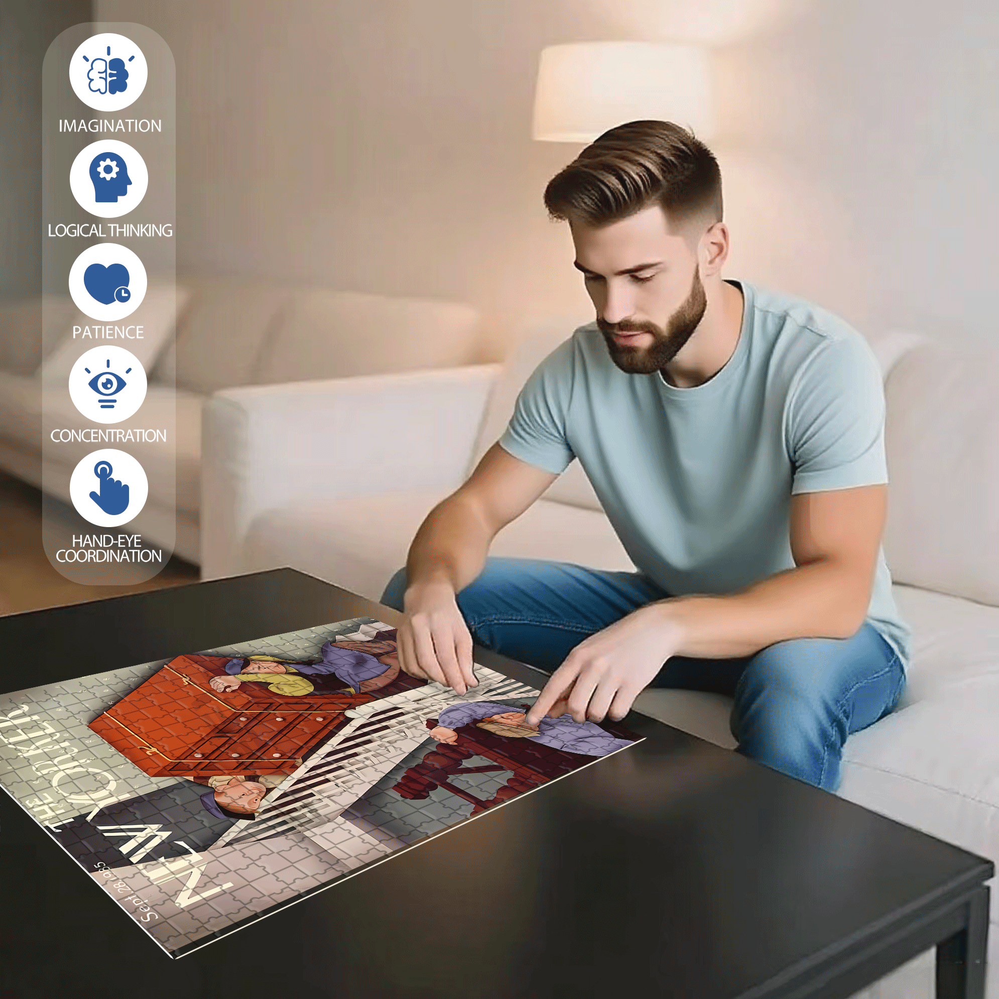 Move Place 2 500pcs/1000pcs Jigsaw Puzzle, Scratch-Resistant, Interactive Family Game & Brain-Boosting DIY Decor, Perfect for Halloween, Christmas & New Year Gifts, Family Puzzle Game