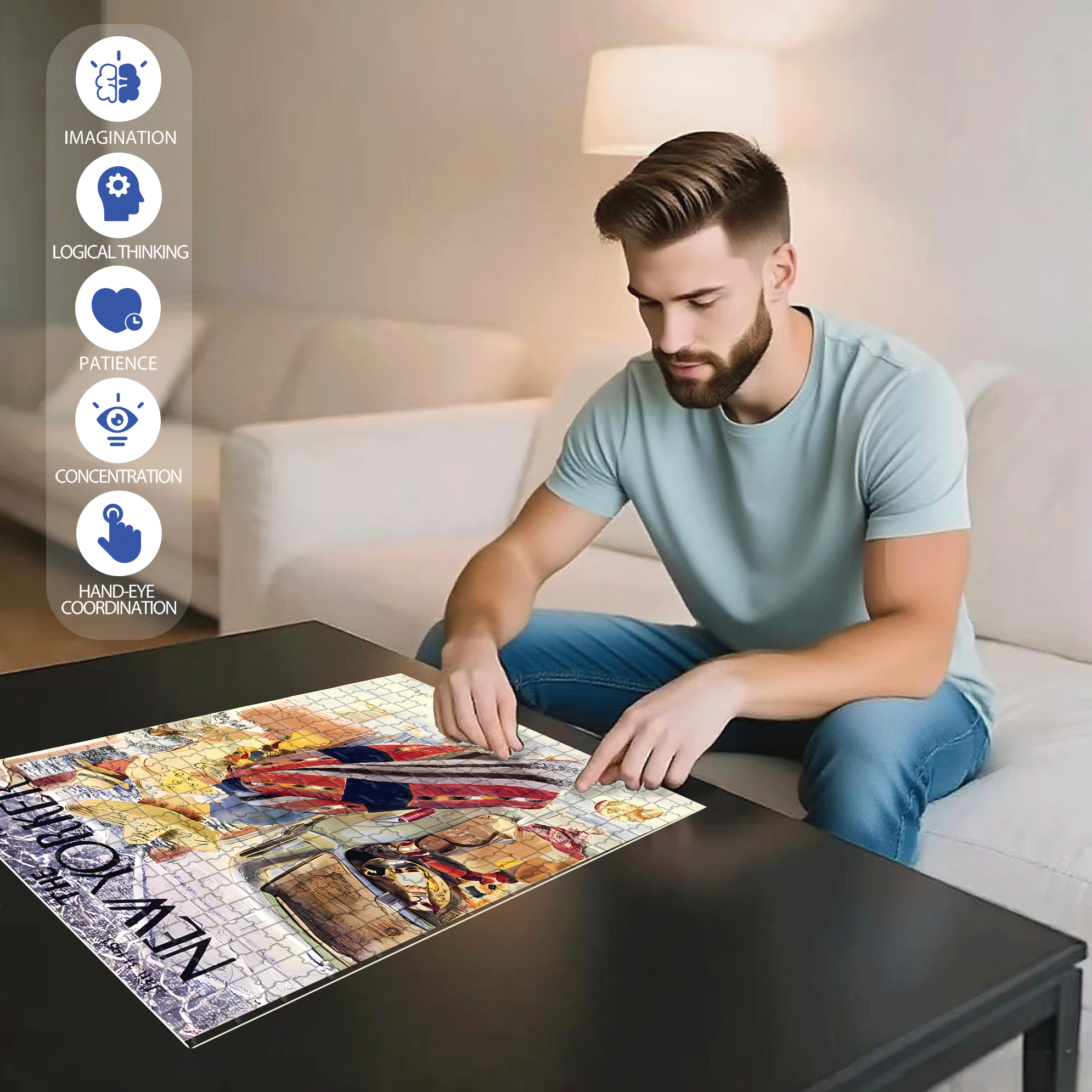 Move Place 500pcs/1000pcs Jigsaw Puzzle, Scratch-Resistant, Interactive Family Game & Brain-Boosting DIY Decor, Perfect for Halloween, Christmas & New Year Gifts, Family Puzzle Game