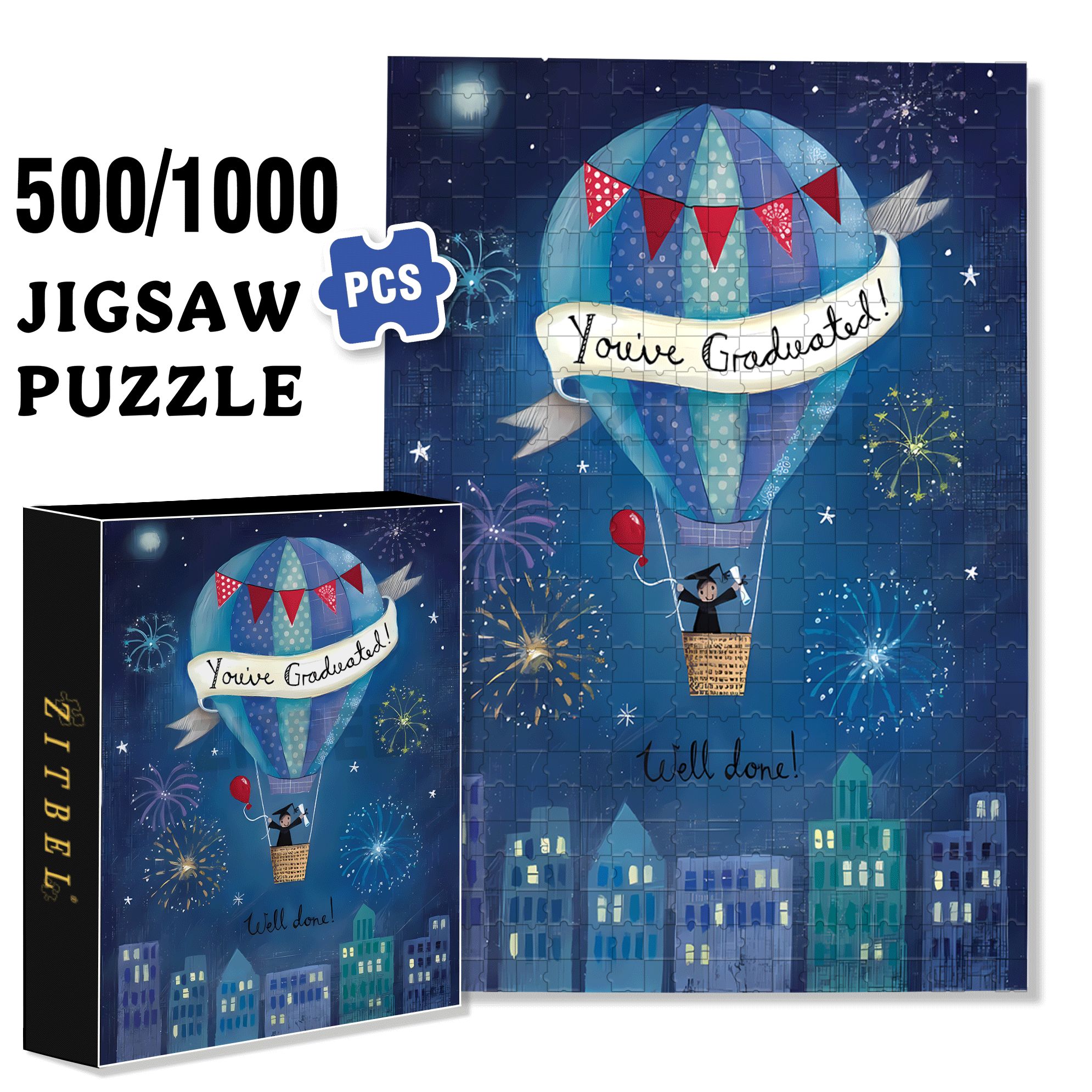 Night Air Balloon 500pcs/1000pcs Jigsaw Puzzle, Scratch-Resistant, Interactive Family Game & Brain-Boosting DIY Decor, Perfect for Halloween, Christmas & New Year Gifts, Family Puzzle Game