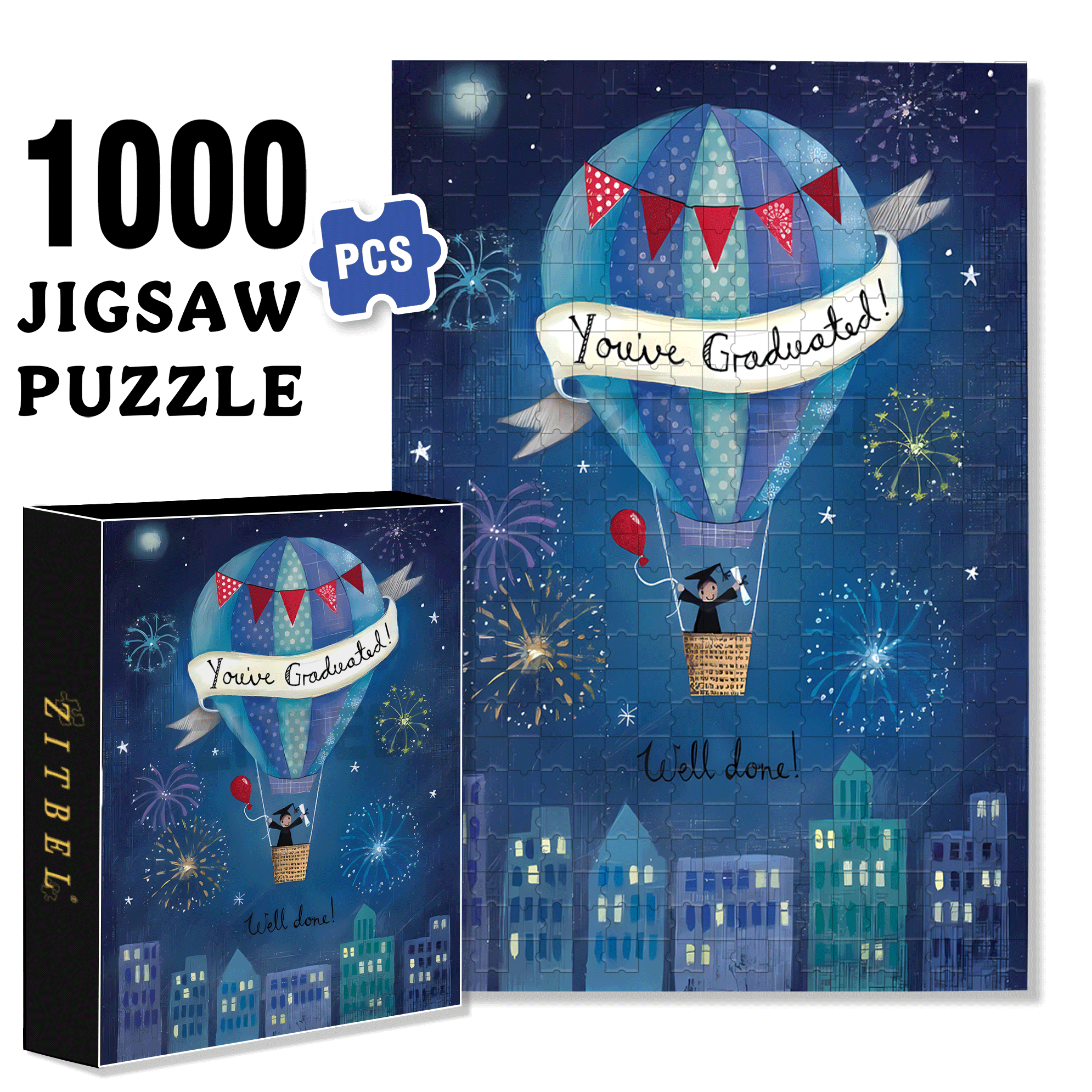 Night Air Balloon 500pcs/1000pcs Jigsaw Puzzle, Scratch-Resistant, Interactive Family Game & Brain-Boosting DIY Decor, Perfect for Halloween, Christmas & New Year Gifts, Family Puzzle Game