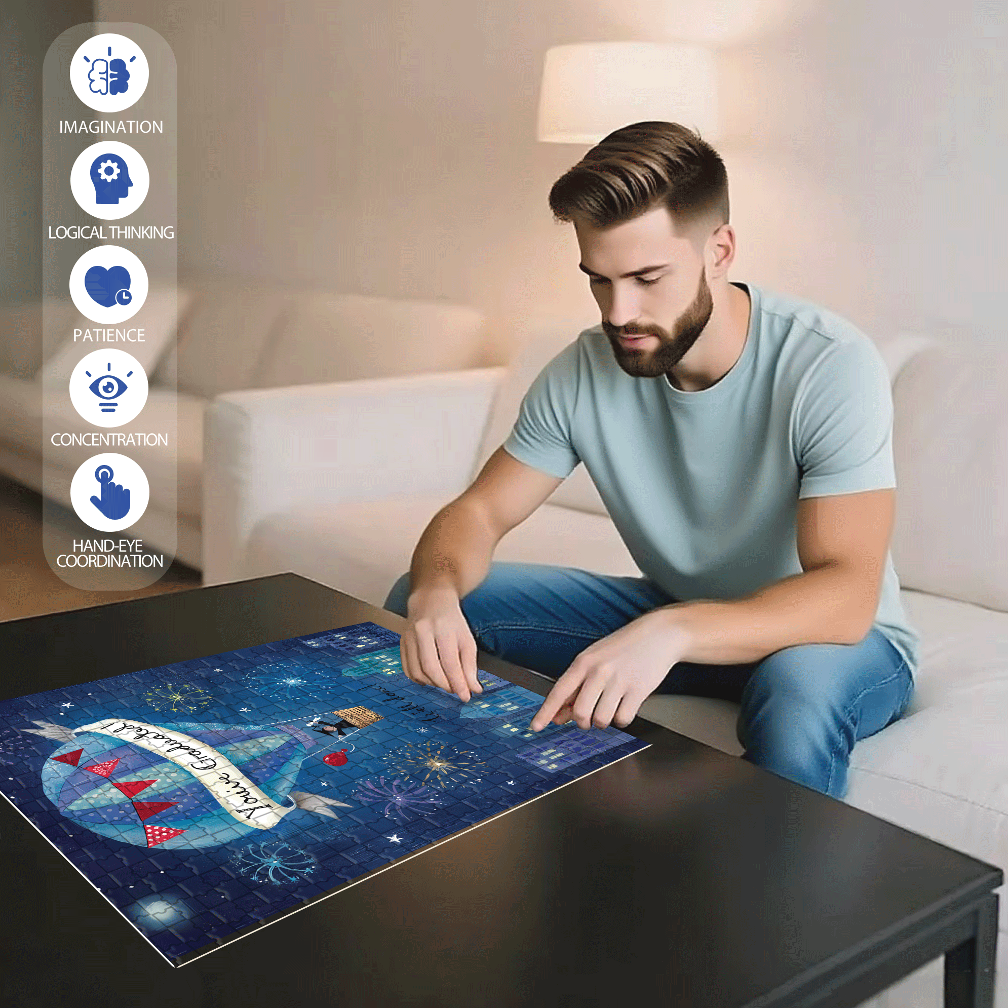 Night Air Balloon 500pcs/1000pcs Jigsaw Puzzle, Scratch-Resistant, Interactive Family Game & Brain-Boosting DIY Decor, Perfect for Halloween, Christmas & New Year Gifts, Family Puzzle Game