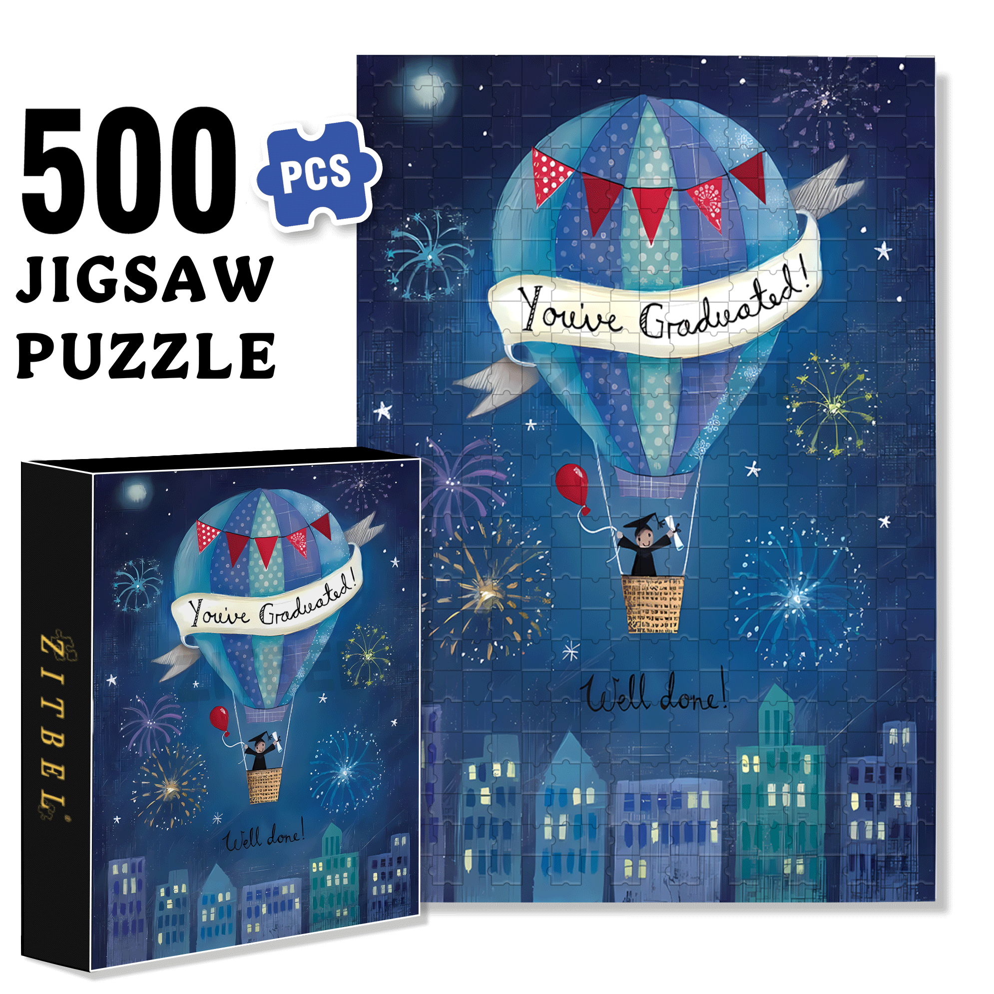 Night Air Balloon 500pcs/1000pcs Jigsaw Puzzle, Scratch-Resistant, Interactive Family Game & Brain-Boosting DIY Decor, Perfect for Halloween, Christmas & New Year Gifts, Family Puzzle Game