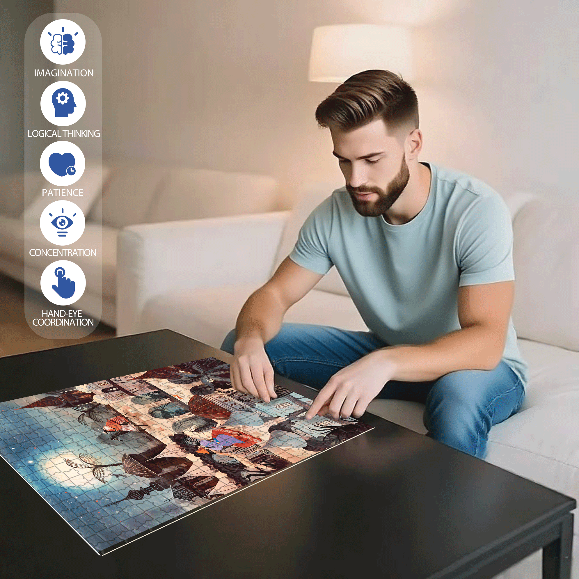 Night Saga 500pcs/1000pcs Jigsaw Puzzle, Scratch-Resistant, Interactive Family Game & Brain-Boosting DIY Decor, Perfect for Halloween, Christmas & New Year Gifts, Family Puzzle Game