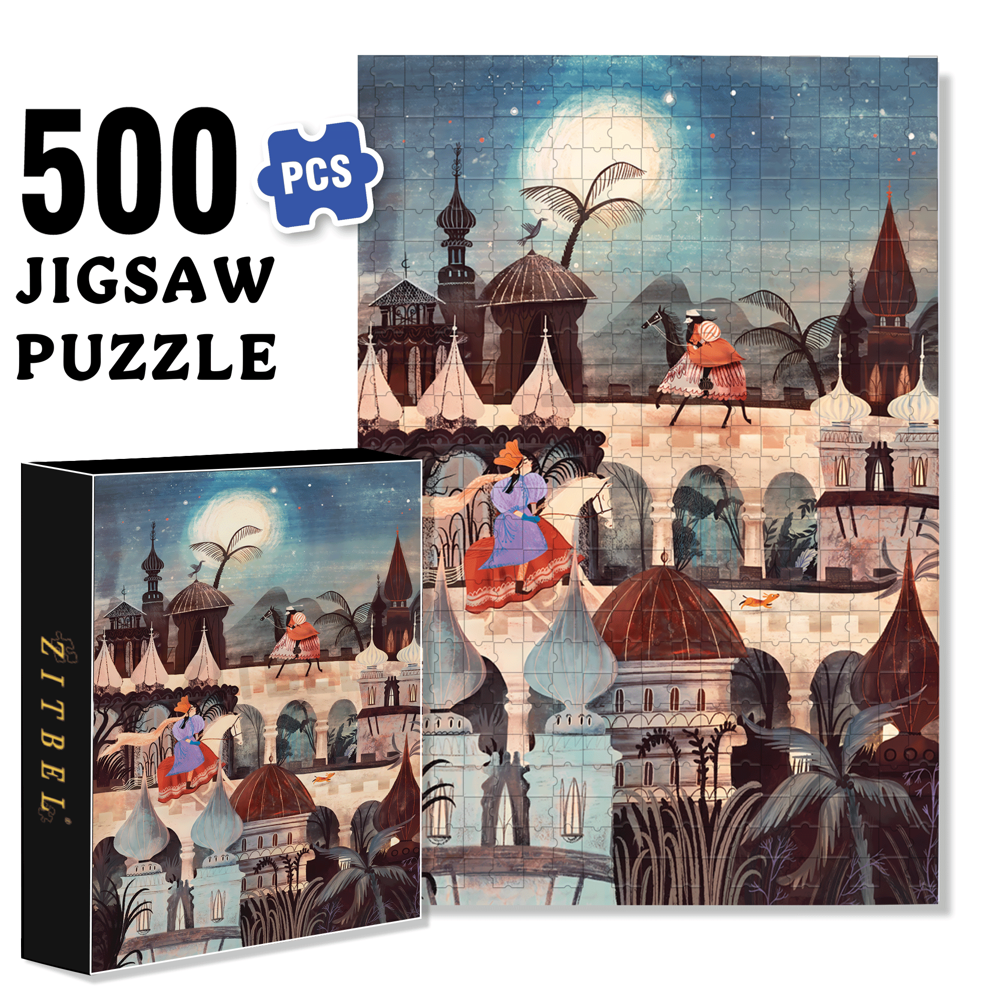 Night Saga 500pcs/1000pcs Jigsaw Puzzle, Scratch-Resistant, Interactive Family Game & Brain-Boosting DIY Decor, Perfect for Halloween, Christmas & New Year Gifts, Family Puzzle Game