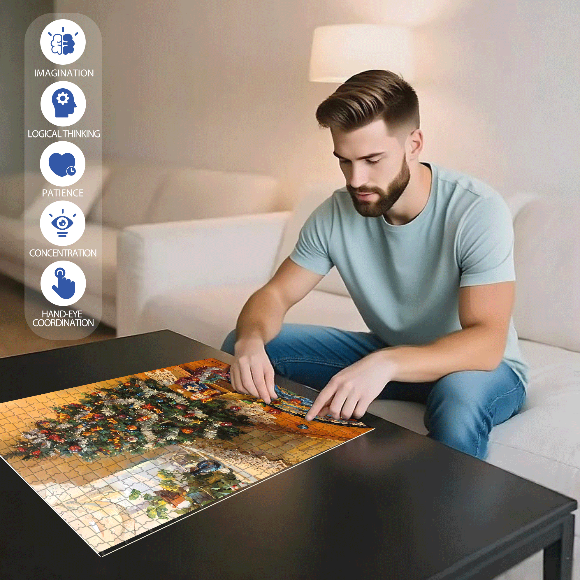 Peaceful Atmosphere 2 500pcs/1000pcs Jigsaw Puzzle, Scratch-Resistant, Interactive Family Game & Brain-Boosting DIY Decor, Perfect for Halloween, Christmas & New Year Gifts, Family Puzzle Game