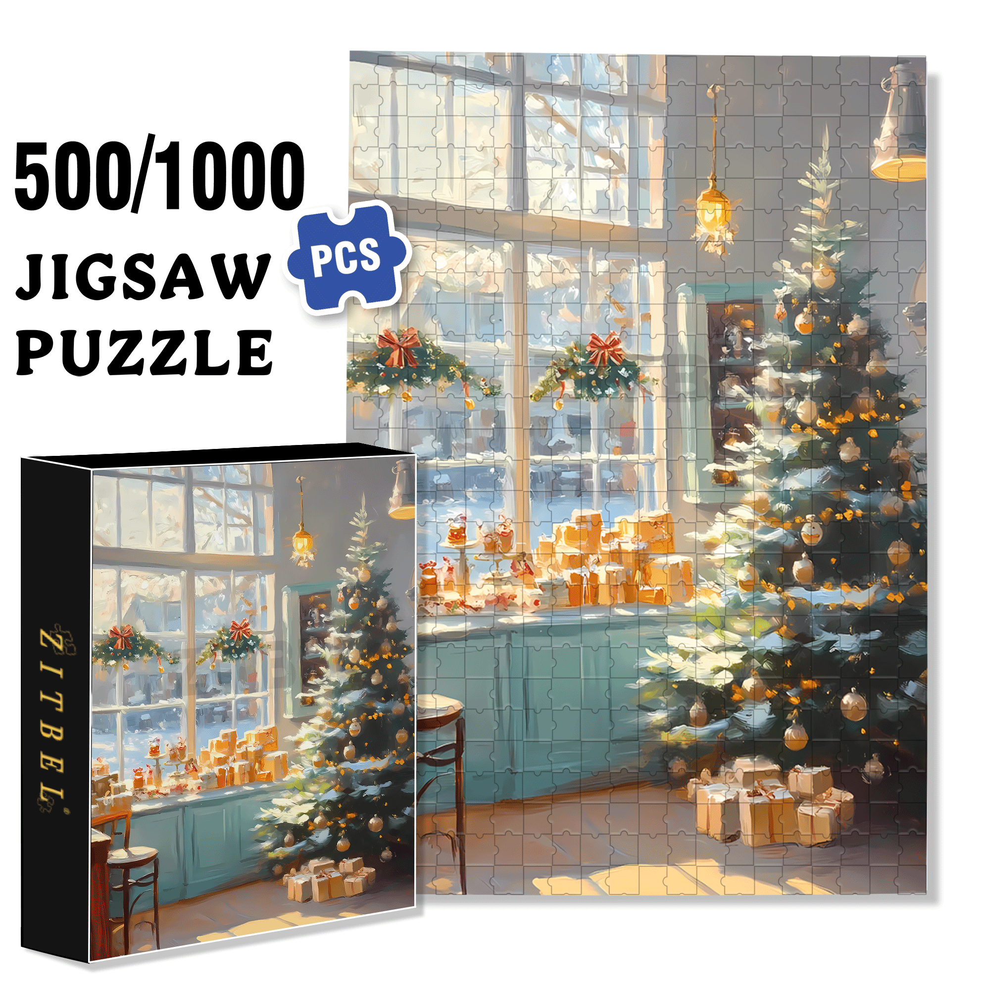 Peaceful Atmosphere 3 500pcs/1000pcs Jigsaw Puzzle, Scratch-Resistant, Interactive Family Game & Brain-Boosting DIY Decor, Perfect for Halloween, Christmas & New Year Gifts, Family Puzzle Game