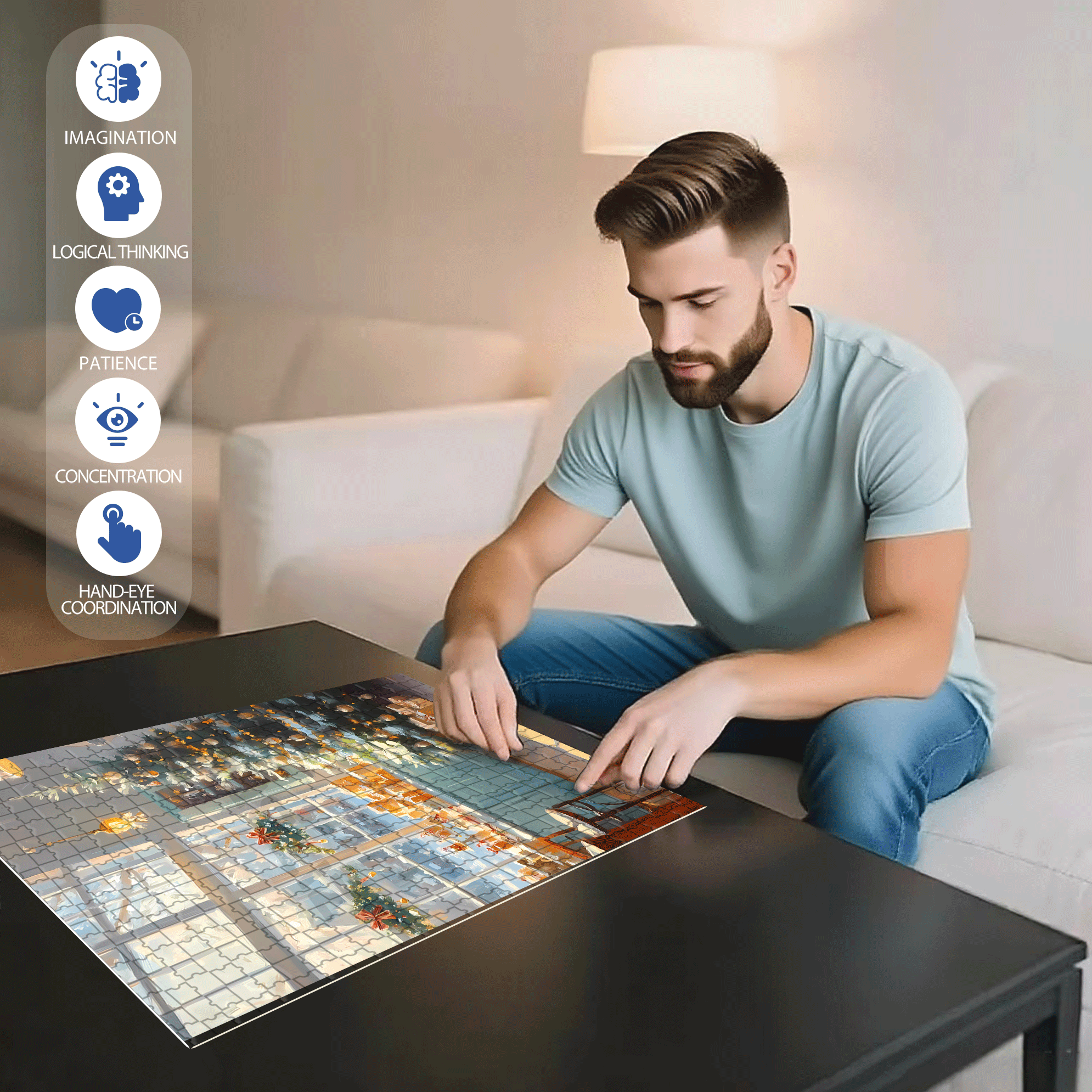Peaceful Atmosphere 3 500pcs/1000pcs Jigsaw Puzzle, Scratch-Resistant, Interactive Family Game & Brain-Boosting DIY Decor, Perfect for Halloween, Christmas & New Year Gifts, Family Puzzle Game