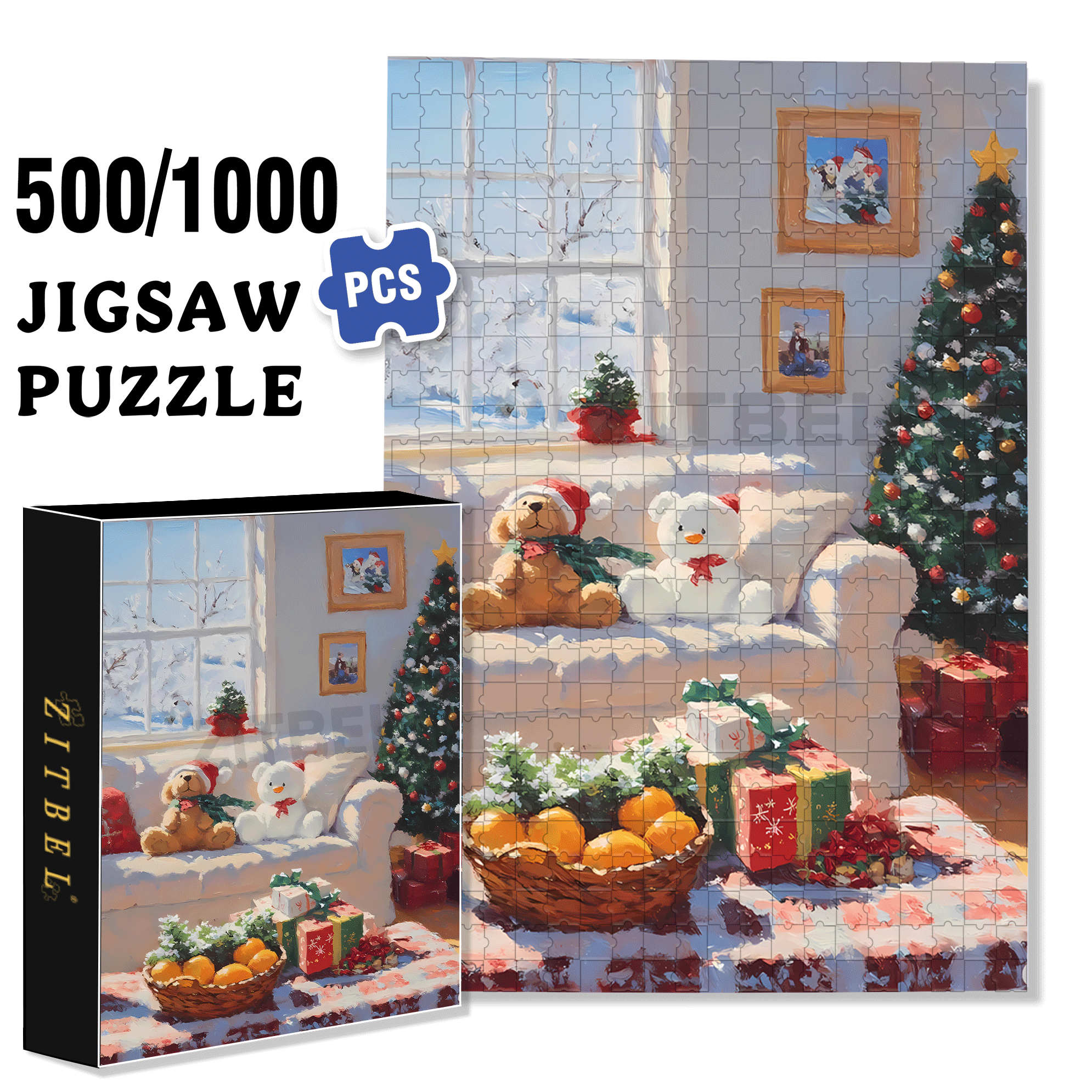 Peaceful Atmosphere 500pcs/1000pcs Jigsaw Puzzle, Scratch-Resistant, Interactive Family Game & Brain-Boosting DIY Decor, Perfect for Halloween, Christmas & New Year Gifts, Family Puzzle Game