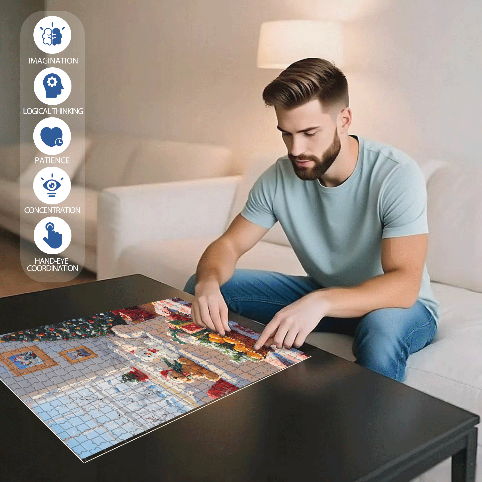 Peaceful Atmosphere 500pcs/1000pcs Jigsaw Puzzle, Scratch-Resistant, Interactive Family Game & Brain-Boosting DIY Decor, Perfect for Halloween, Christmas & New Year Gifts, Family Puzzle Game