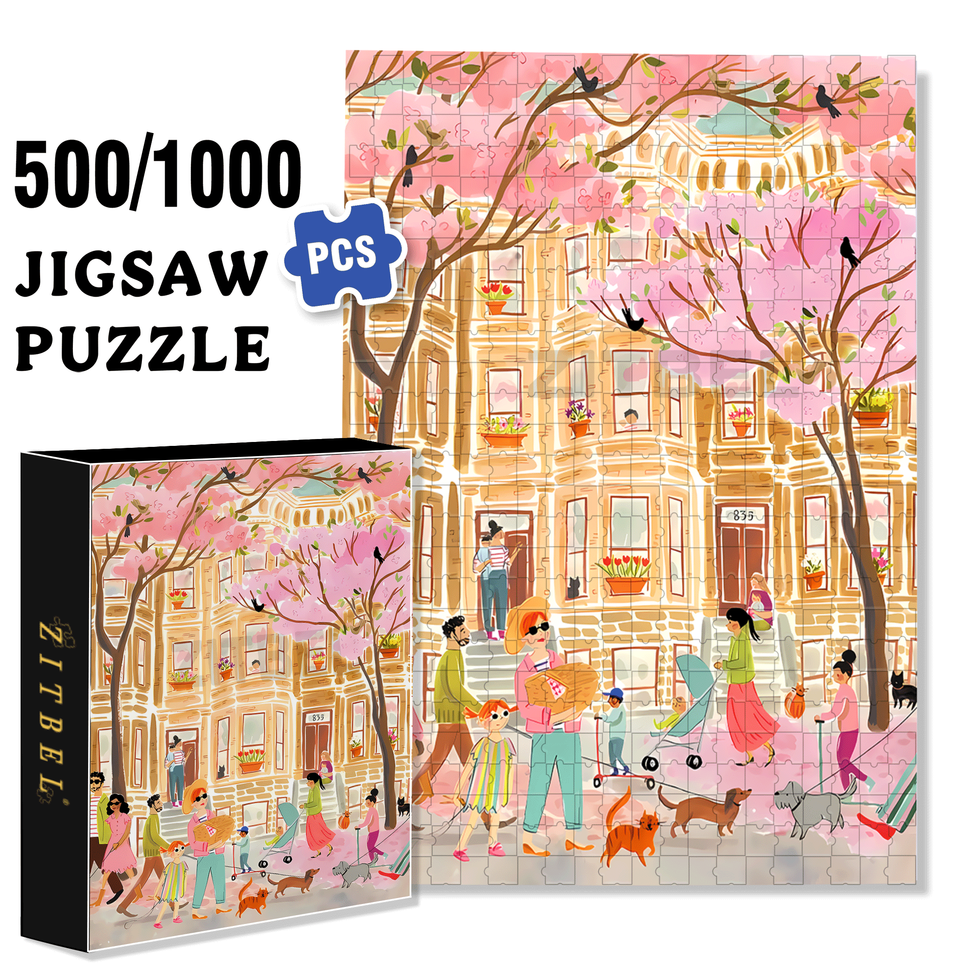 Petals and Pavement 500pcs/1000pcs Jigsaw Puzzle, Scratch-Resistant, Interactive Family Game & Brain-Boosting DIY Decor, Perfect for Halloween, Christmas & New Year Gifts, Family Puzzle Game