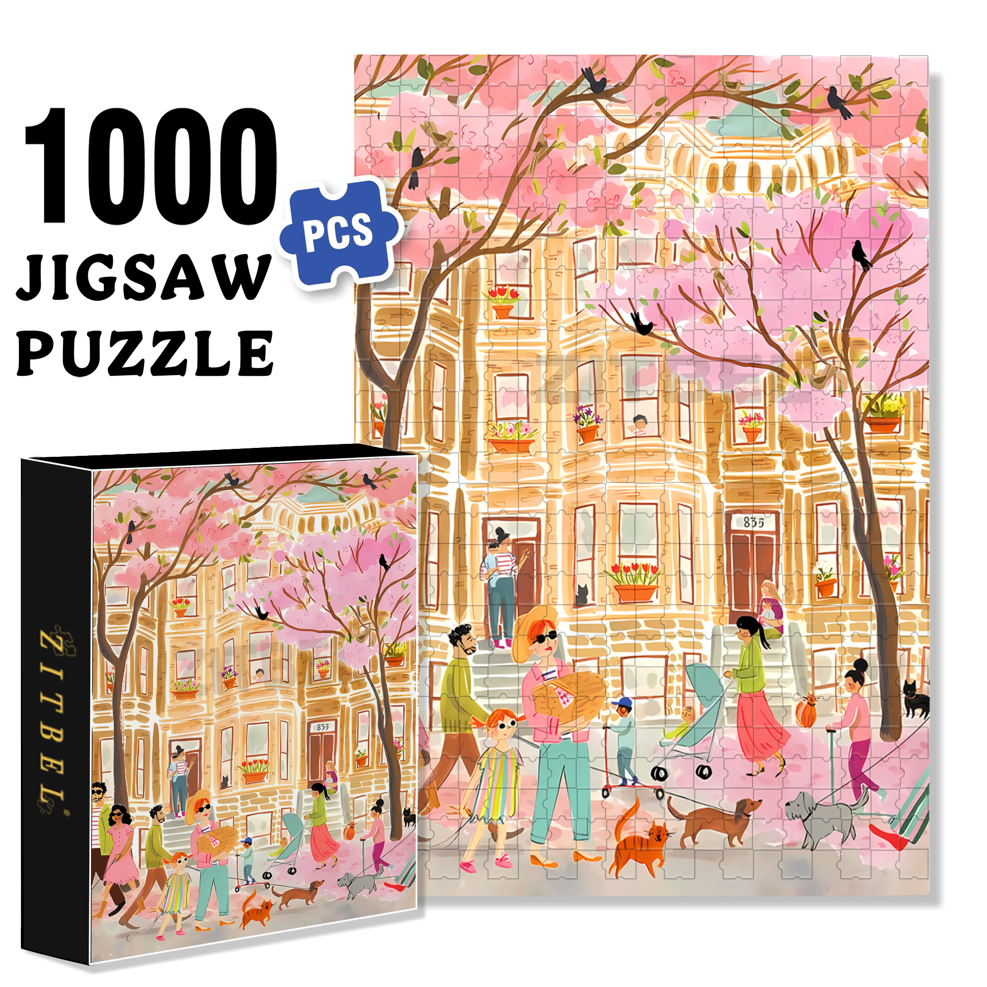 Petals and Pavement 500pcs/1000pcs Jigsaw Puzzle, Scratch-Resistant, Interactive Family Game & Brain-Boosting DIY Decor, Perfect for Halloween, Christmas & New Year Gifts, Family Puzzle Game