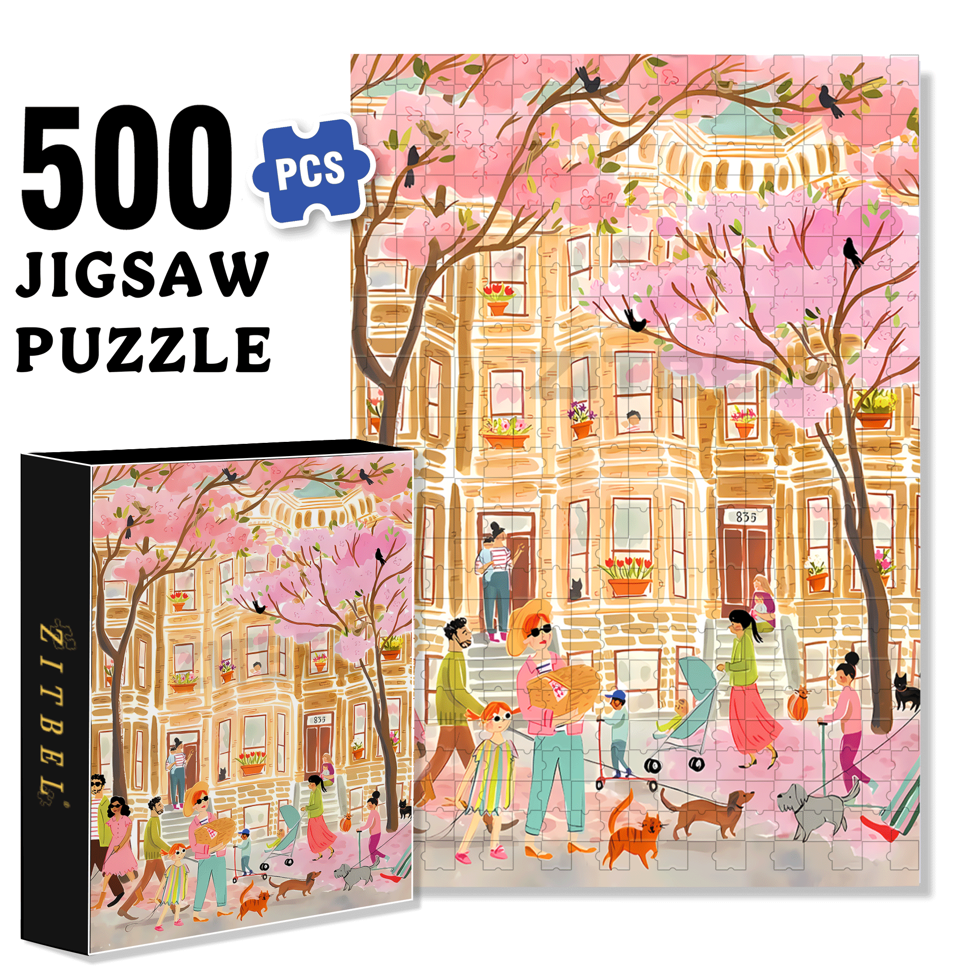 Petals and Pavement 500pcs/1000pcs Jigsaw Puzzle, Scratch-Resistant, Interactive Family Game & Brain-Boosting DIY Decor, Perfect for Halloween, Christmas & New Year Gifts, Family Puzzle Game