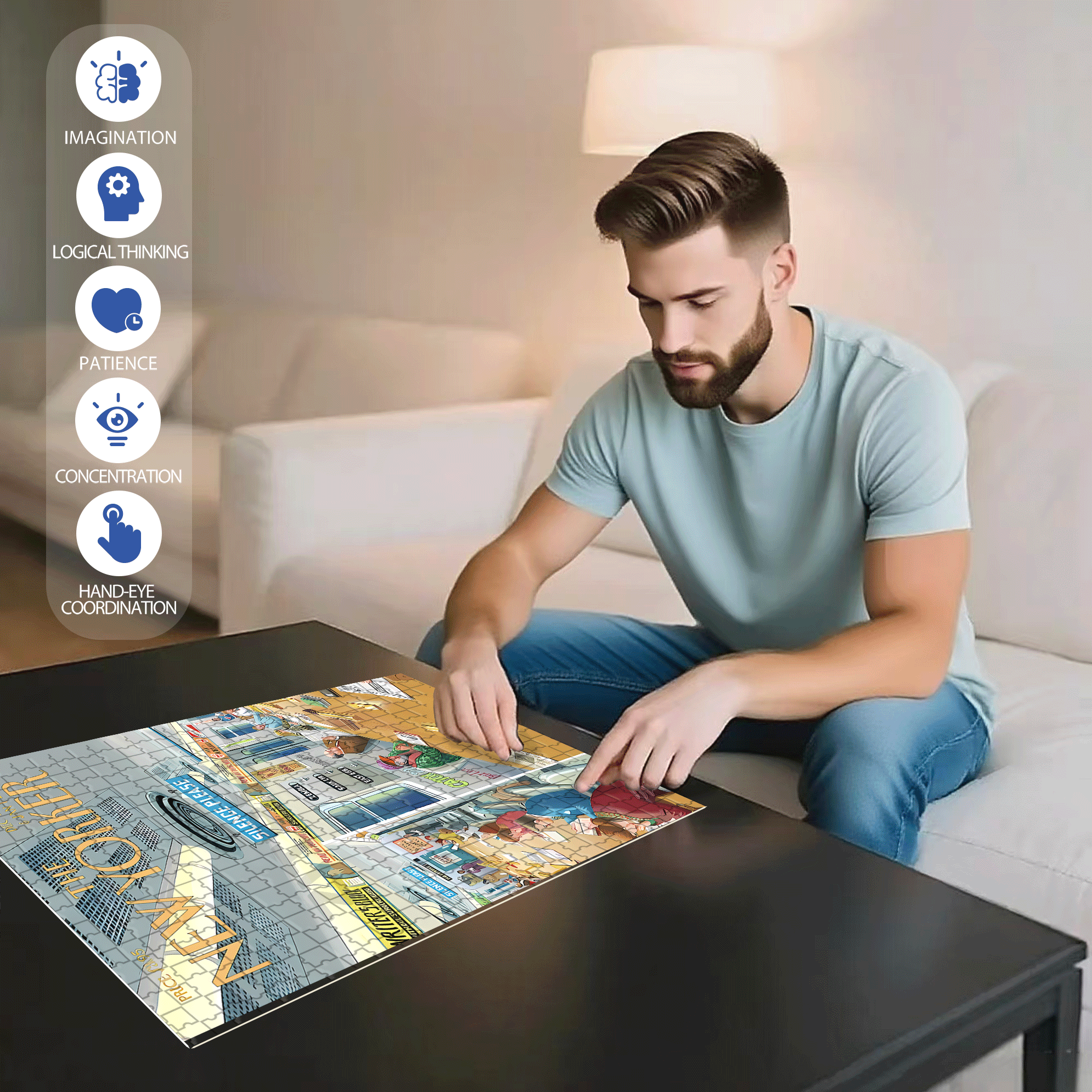 Reading And Riding  500pcs/1000pcs Jigsaw Puzzle, Scratch-Resistant, Interactive Family Game & Brain-Boosting DIY Decor, Perfect for Halloween, Christmas & New Year Gifts, Family Puzzle Game