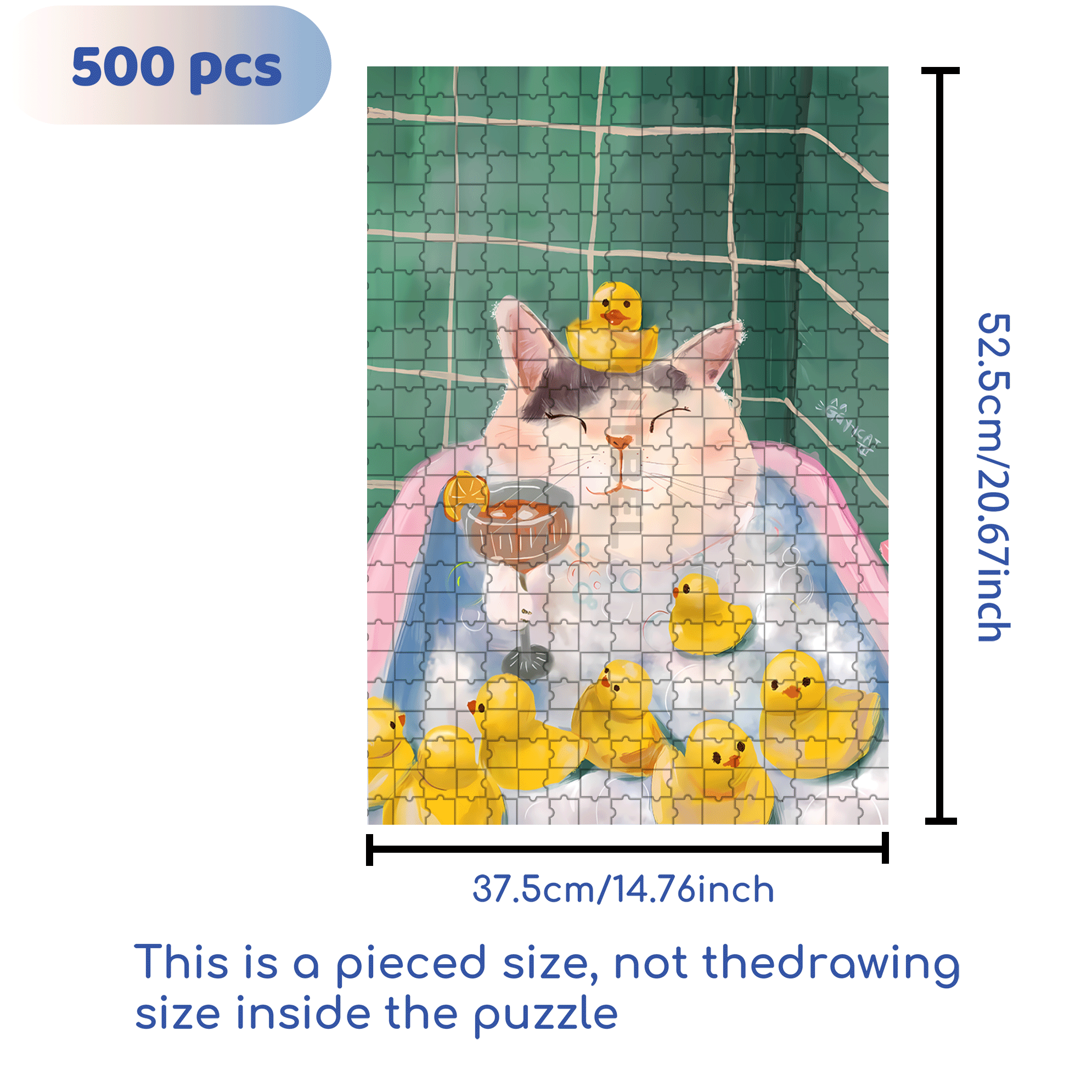 Relaxing Cat in Bubble Bath 500pcs/1000pcs Jigsaw Puzzle, Scratch-Resistant, Interactive Family Game & Brain-Boosting DIY Decor, Perfect for Halloween, Christmas & New Year Gifts, Family Puzzle Game