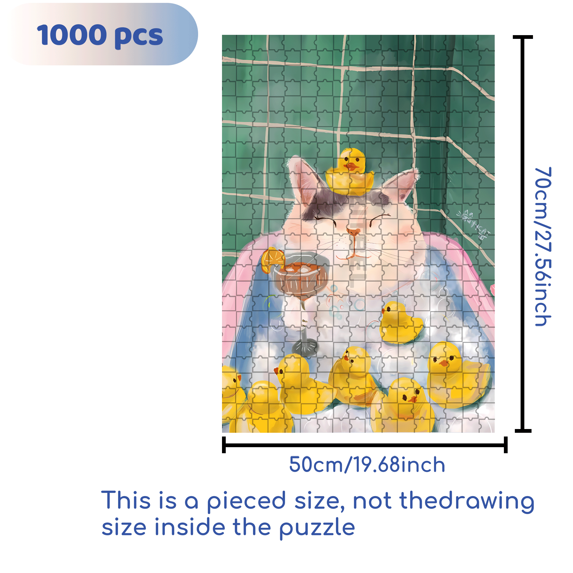 Relaxing Cat in Bubble Bath 500pcs/1000pcs Jigsaw Puzzle, Scratch-Resistant, Interactive Family Game & Brain-Boosting DIY Decor, Perfect for Halloween, Christmas & New Year Gifts, Family Puzzle Game