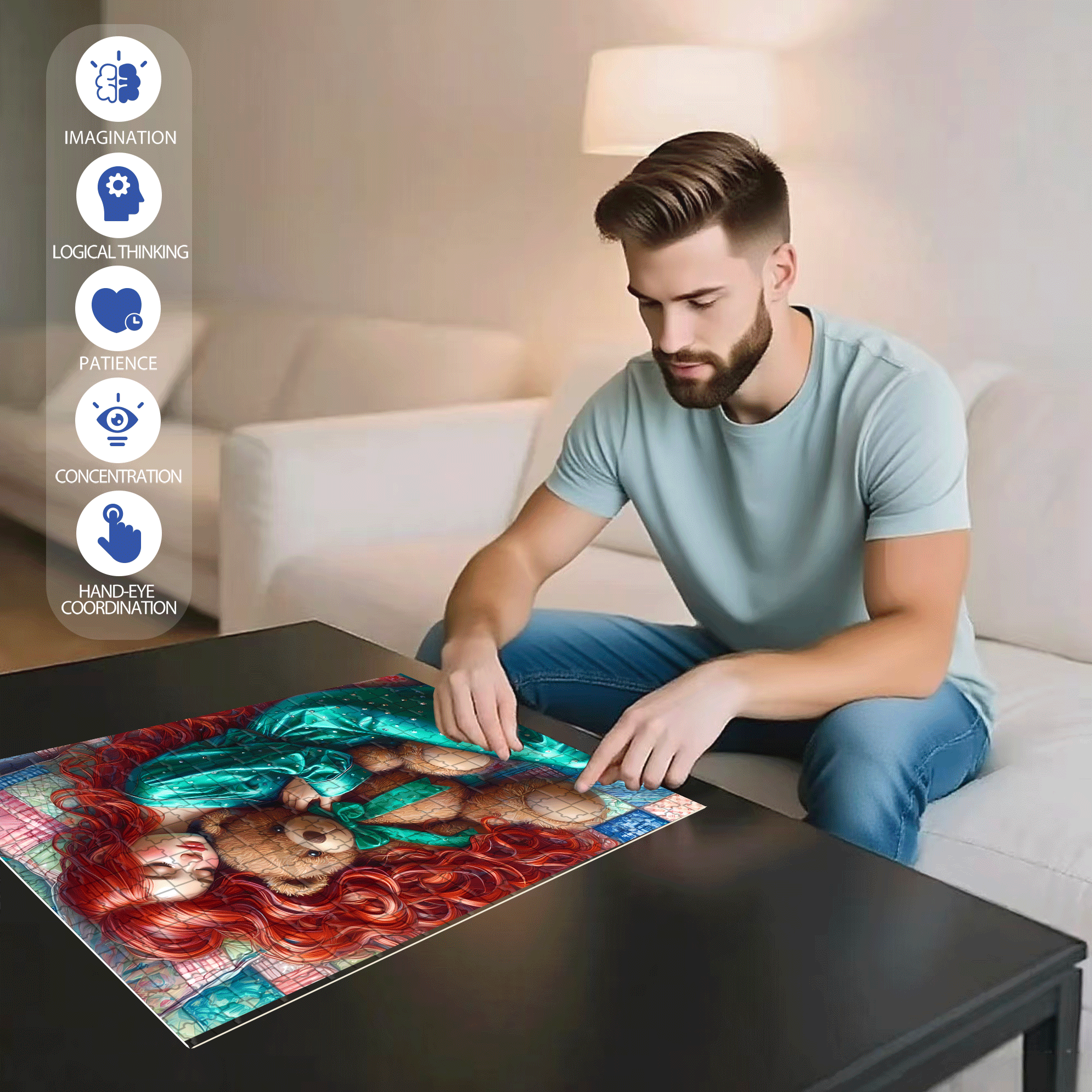Sleeping Peacefully 500pcs/1000pcs Jigsaw Puzzle, Scratch-Resistant, Interactive Family Game & Brain-Boosting DIY Decor, Perfect for Halloween, Christmas & New Year Gifts, Family Puzzle Game