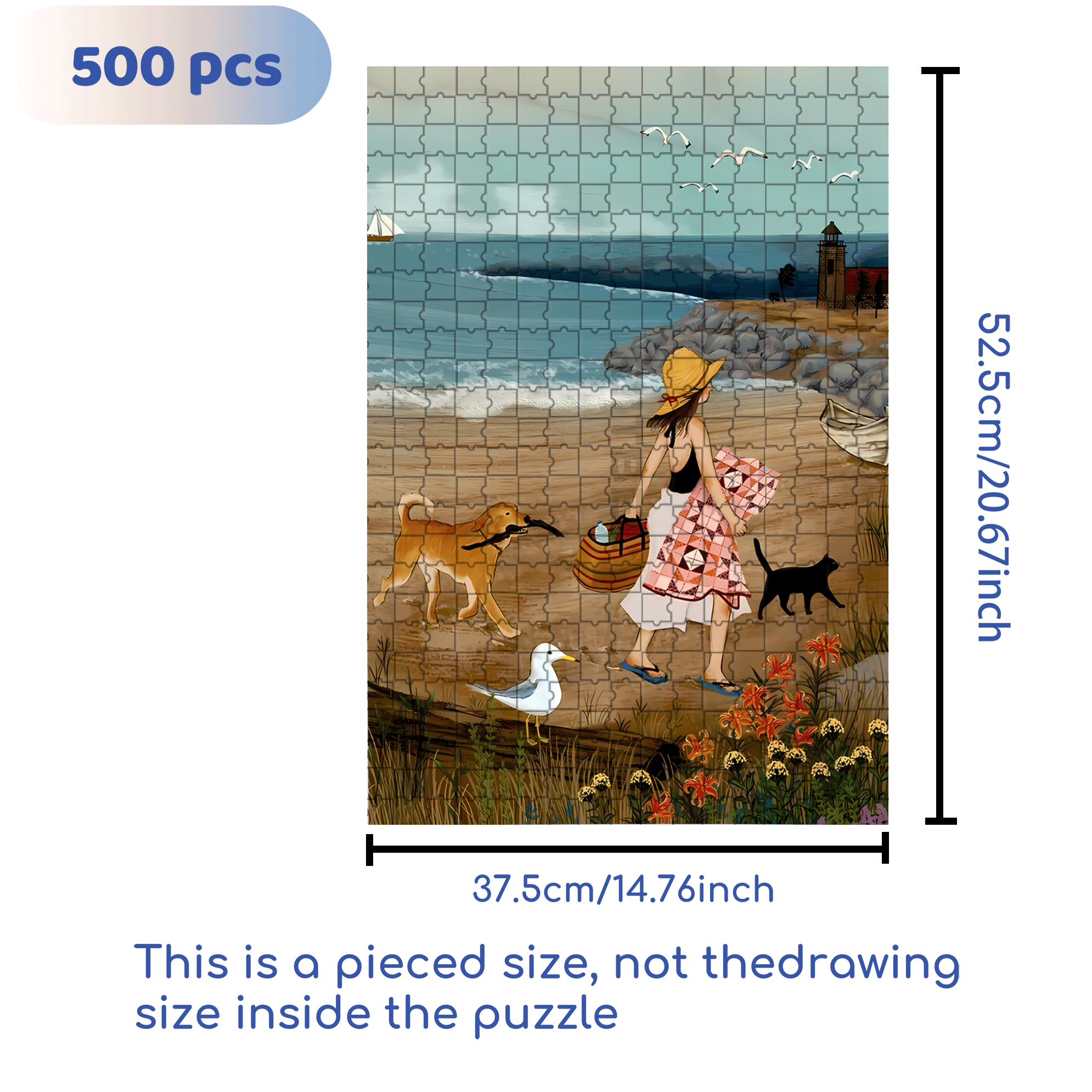 Summer Beach Picnic 500pcs/1000pcs Jigsaw Puzzle, Scratch-Resistant, Interactive Family Game & Brain-Boosting DIY Decor, Perfect for Halloween, Christmas & New Year Gifts, Family Puzzle Game