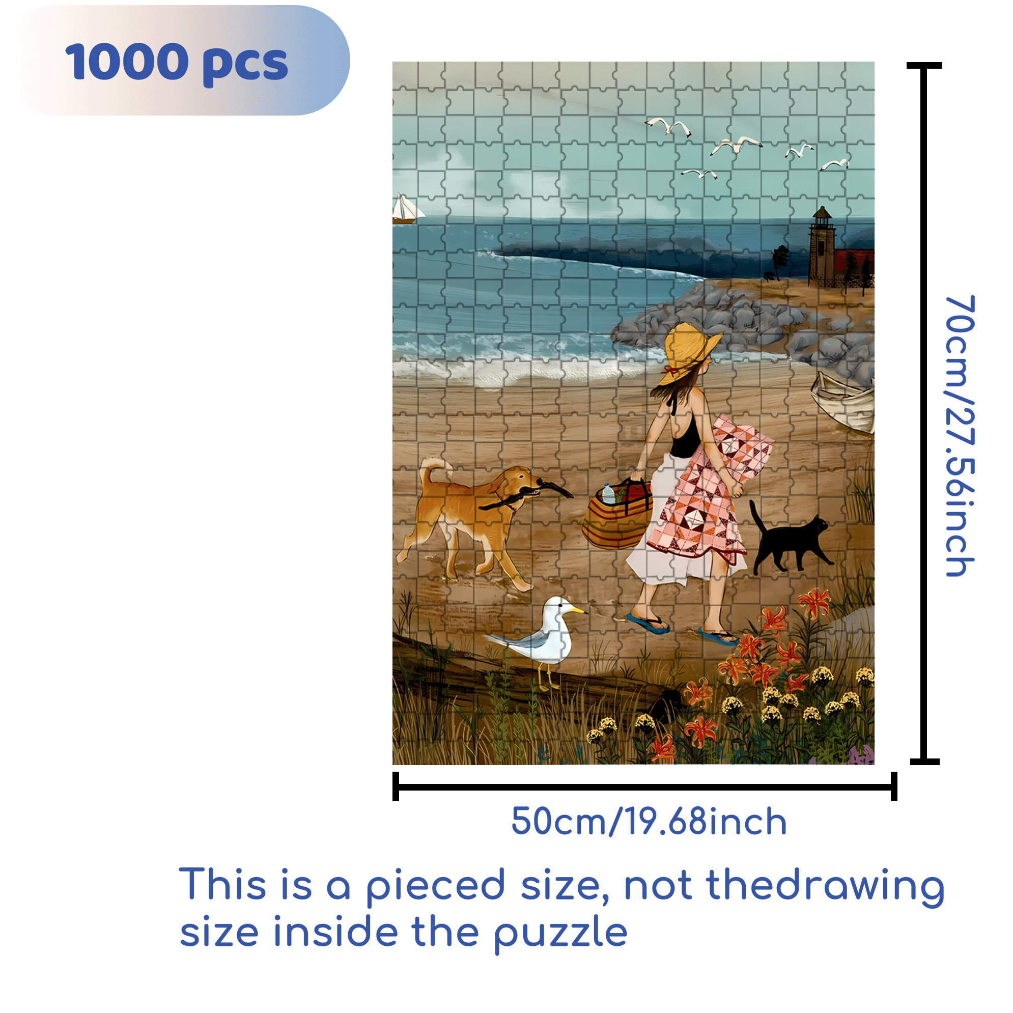 Summer Beach Picnic 500pcs/1000pcs Jigsaw Puzzle, Scratch-Resistant, Interactive Family Game & Brain-Boosting DIY Decor, Perfect for Halloween, Christmas & New Year Gifts, Family Puzzle Game