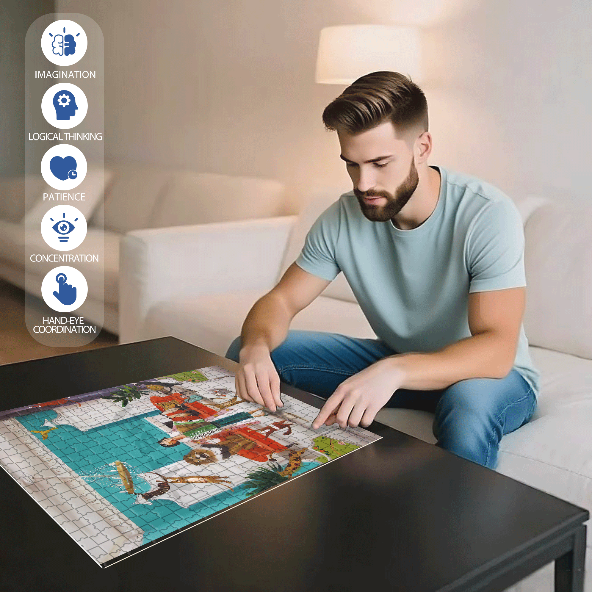 Swinging Cat 500pcs/1000pcs Jigsaw Puzzle, Scratch-Resistant, Interactive Family Game & Brain-Boosting DIY Decor, Perfect for Halloween, Christmas & New Year Gifts, Family Puzzle Game
